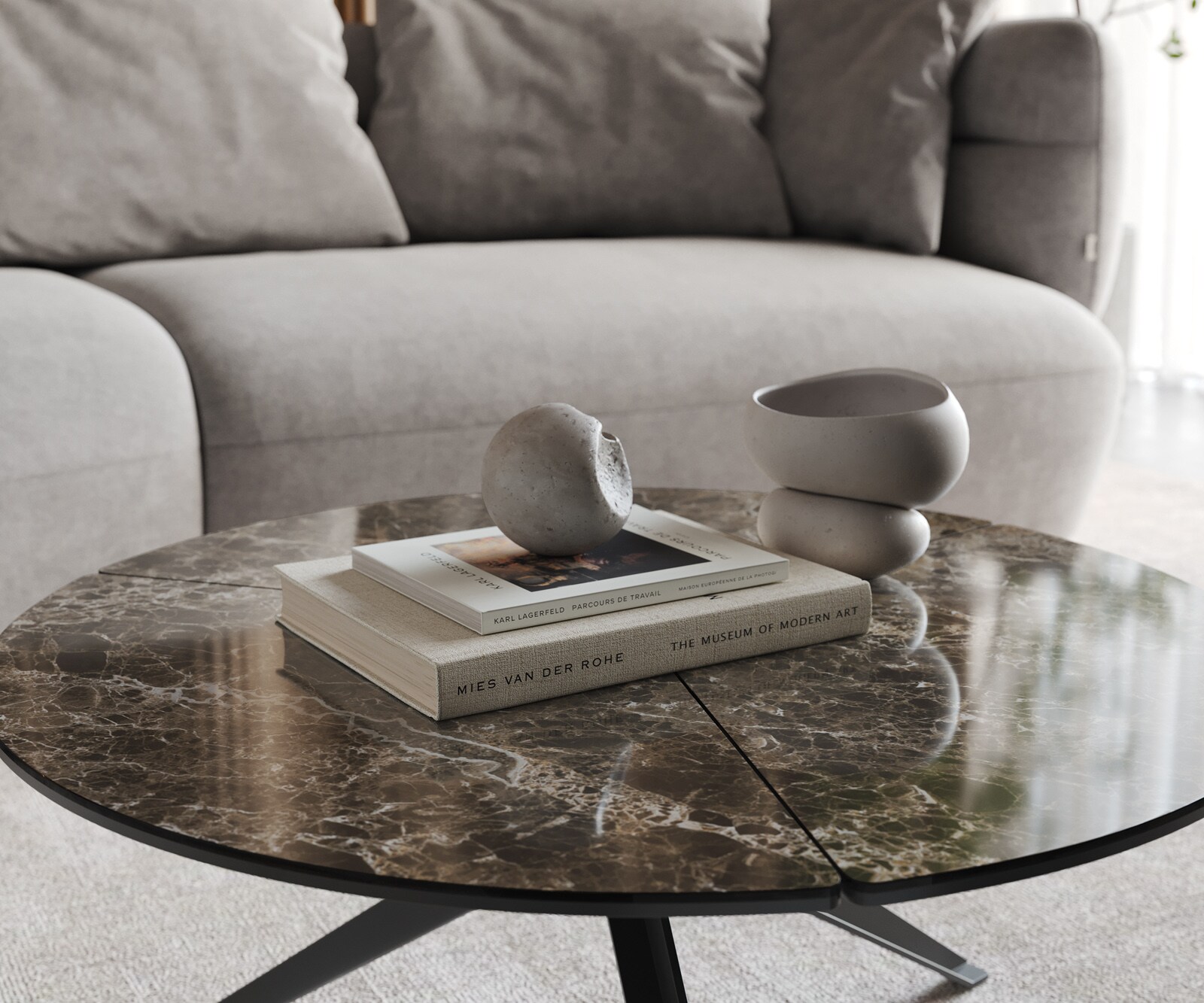 Salontafel Delron 70x70 cm Keramiek Emperador Extra Lucidato Donkerbruin Kruispoot vlak metaal zwart 4