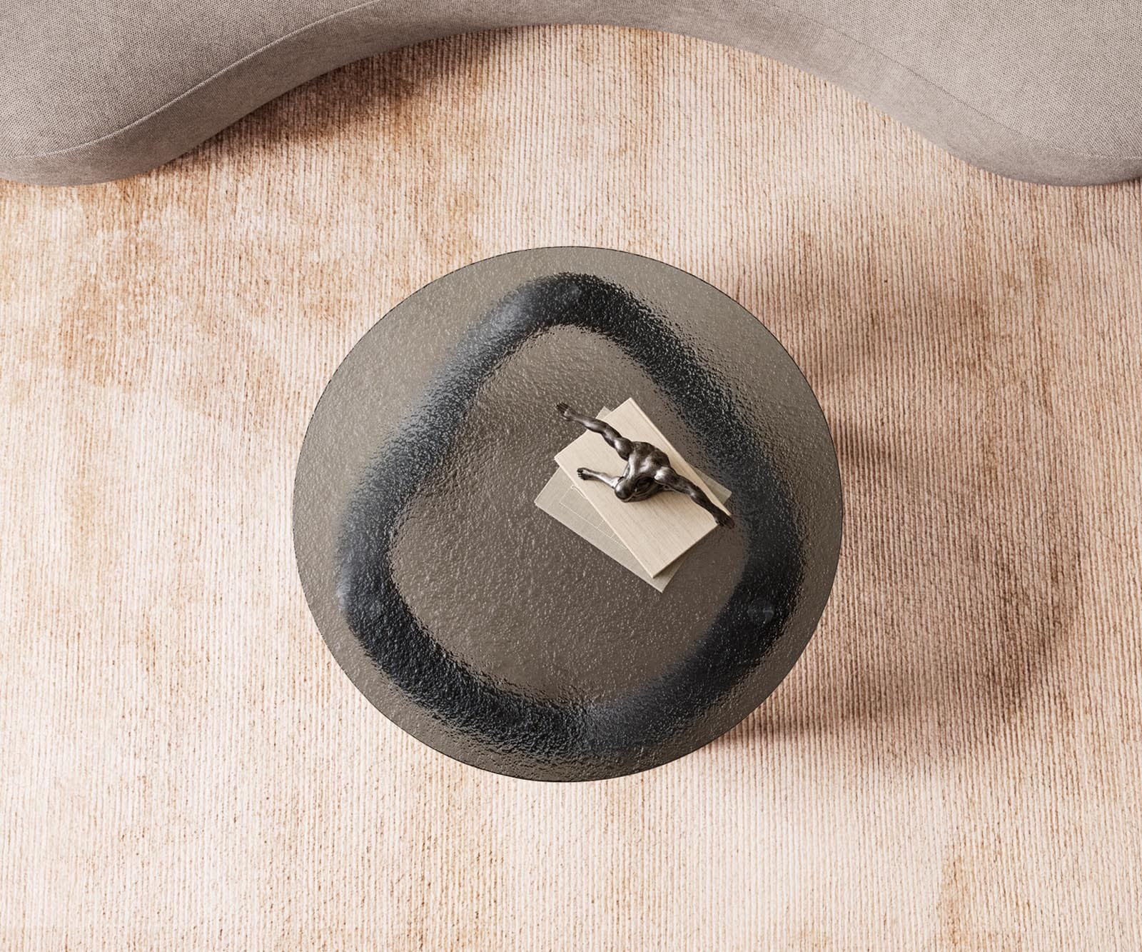 Salontafel Tanju 90x90 cm metallic zilver met grijs reliëfglas 2 Salontafel Tanju 90x90 cm metallic zilver met grijs reliëfglas 2