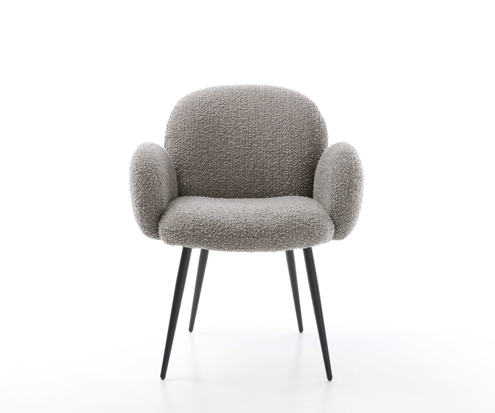 Eetkamerstoel Nube-Flex met armleuning bouclé zilver grijs 4-poot conisch zwart pocketveer kern 1 Eetkamerstoel Nube-Flex met armleuning bouclé zilver grijs 4-poot conisch zwart pocketveer kern 1