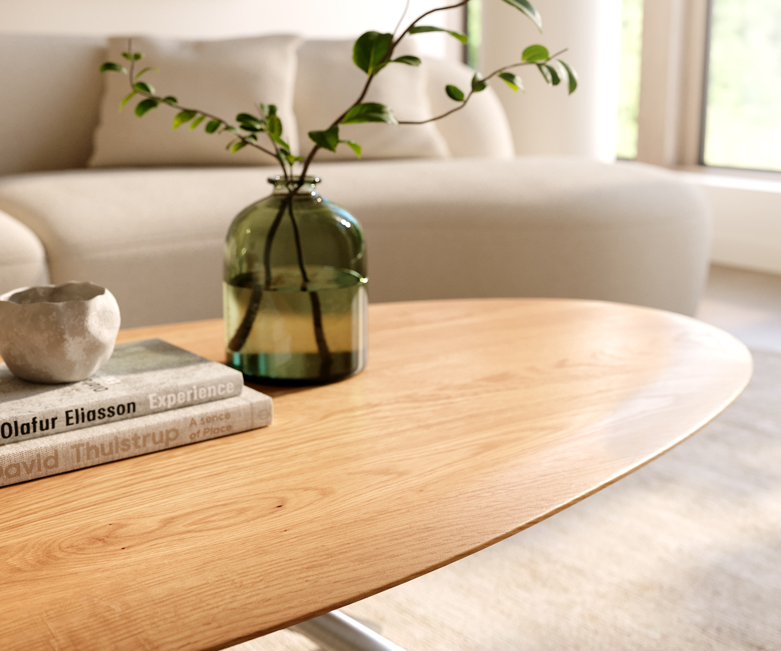 Salontafel Edge Oval 140x75 cm Eiken Naturel ronde rand Sarity geborsteld roestvrij staal 4