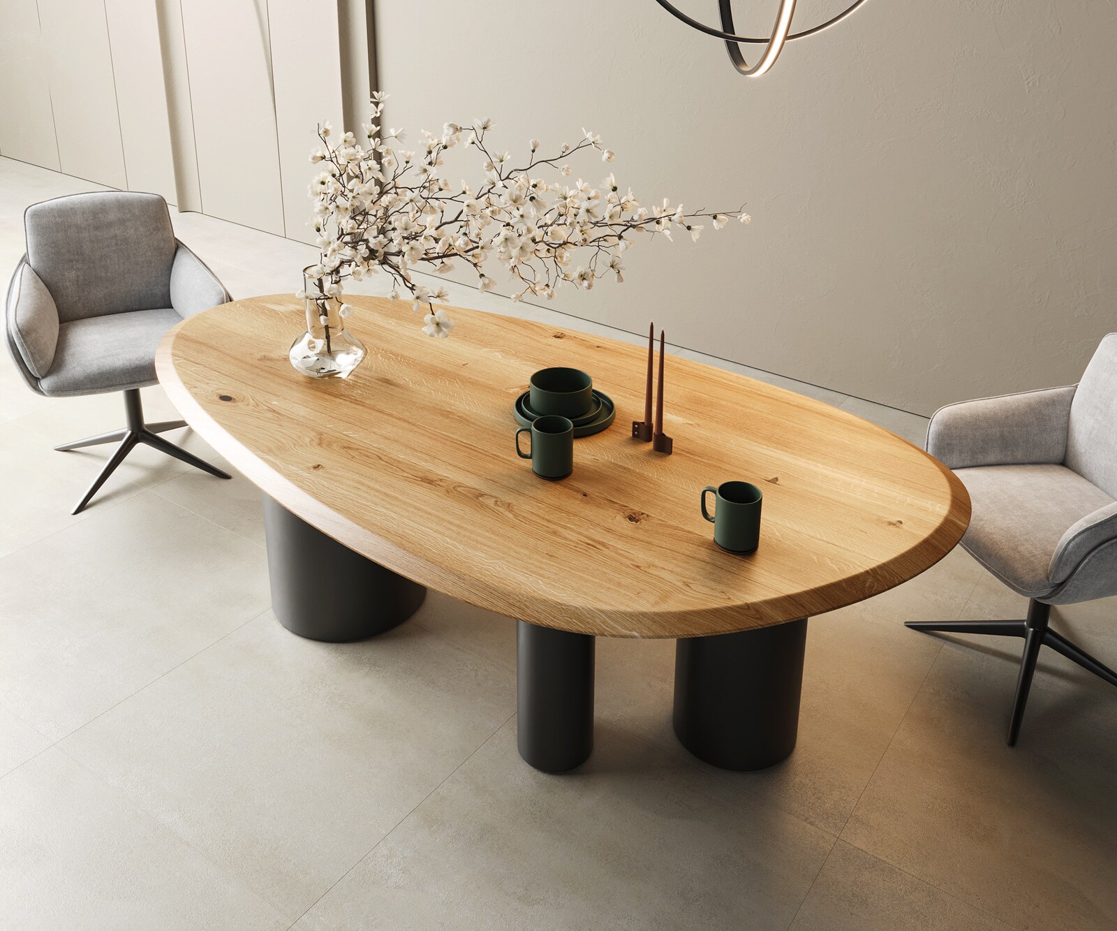Eettafel Edge Oval 220x120x2,5 eiken natuur Troa metaal zwart Flow-Edge 1