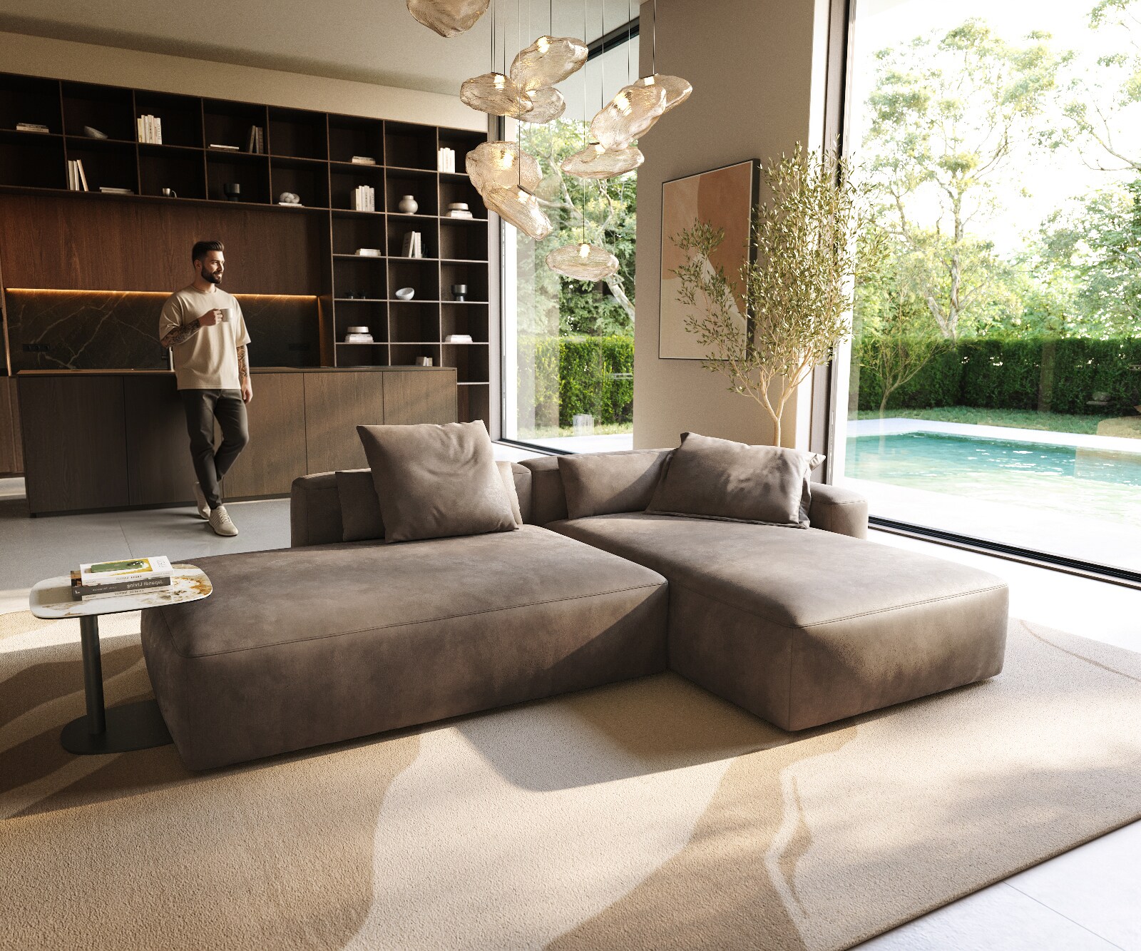 Hoekbank Freestyle 310x200 cm Microvezelmateriaal Taupe Vintage kapnaad