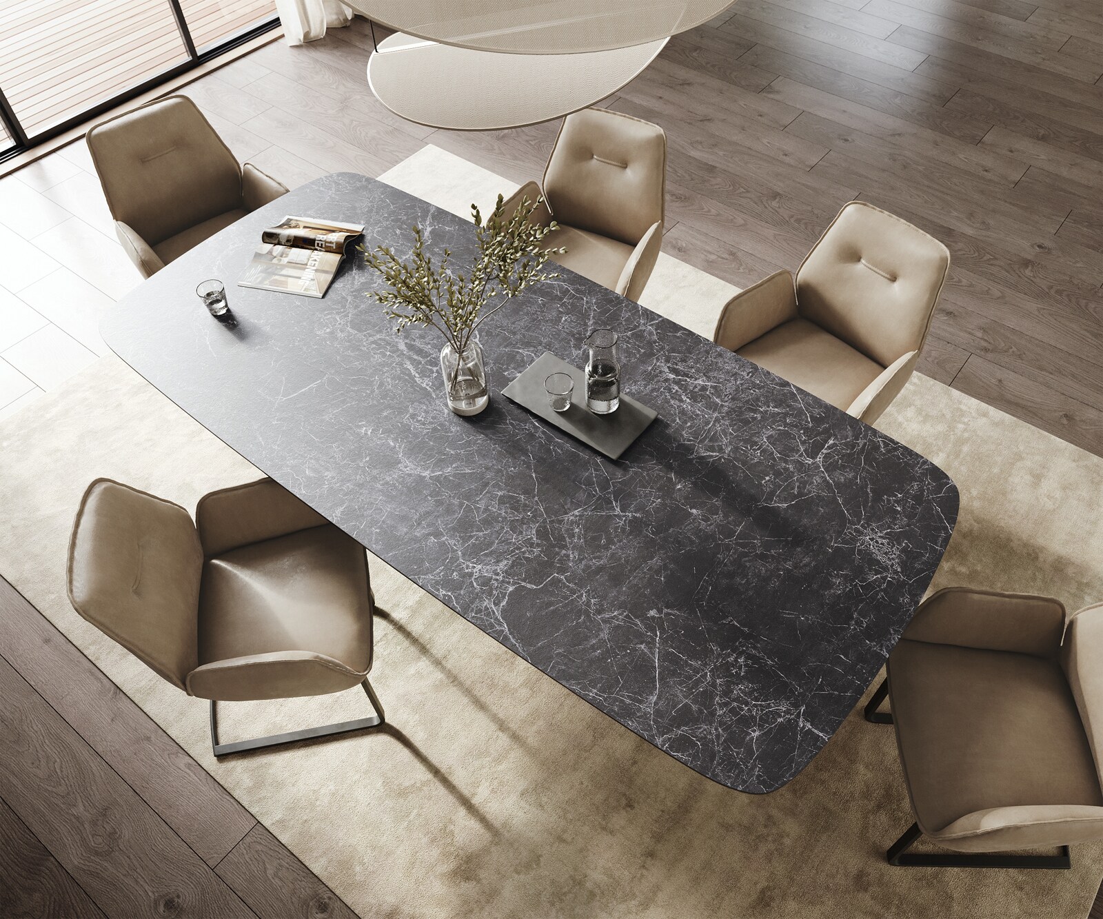 Eettafel Edge Boot 260x120 cm Keramiek Laminam® Nero Greco Anthrazit Pilier Metaal Zwart 3
