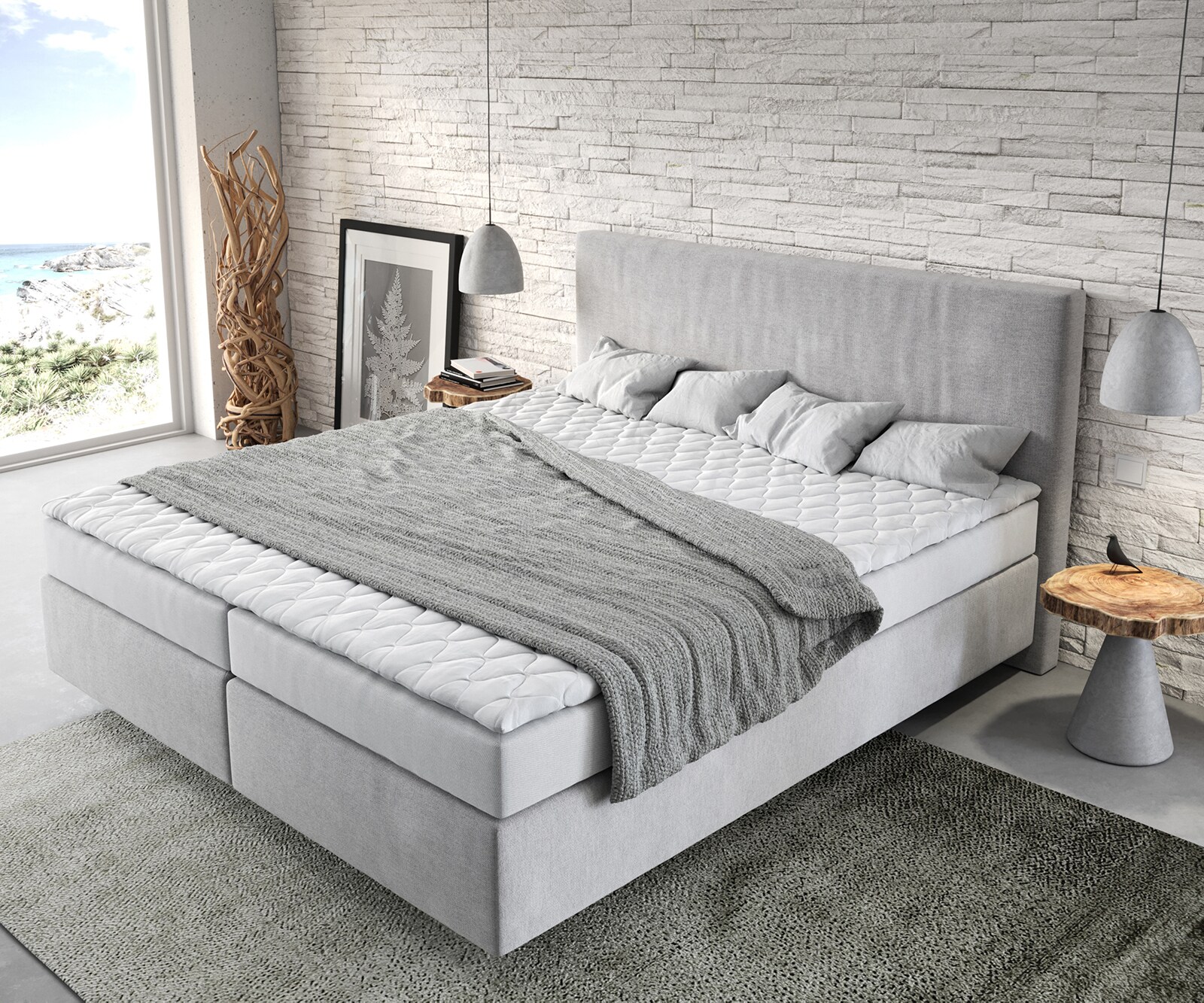 Boxspring-bed Dream-Well 180x200 cm Grijs Microvezel stof 3