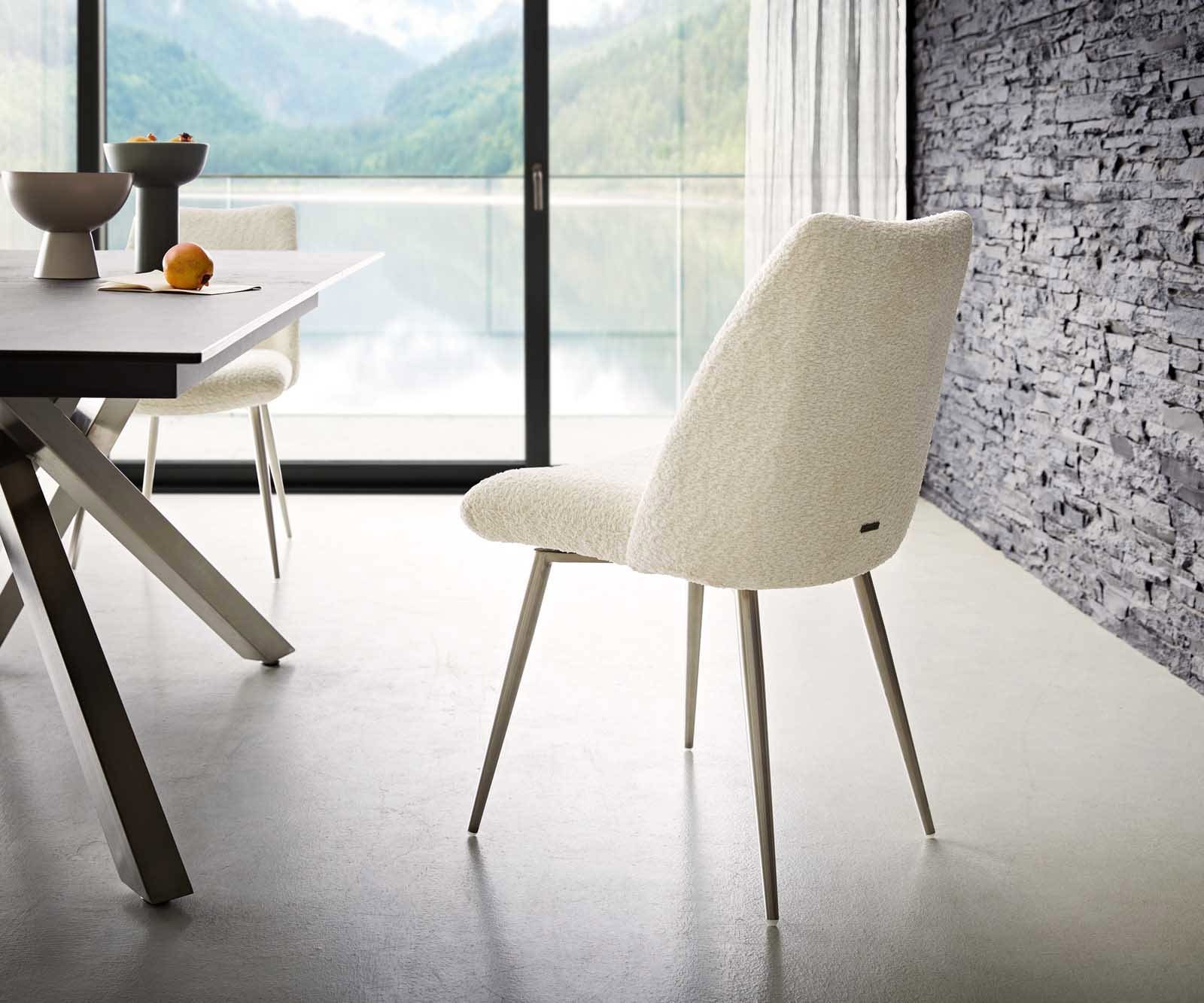 Eetkamerstoel Elso-Flex bouclé wit 4-poot conisch roestvrij staal pocketveer kern 4 Eetkamerstoel Elso-Flex bouclé wit 4-poot conisch roestvrij staal pocketveer kern 4