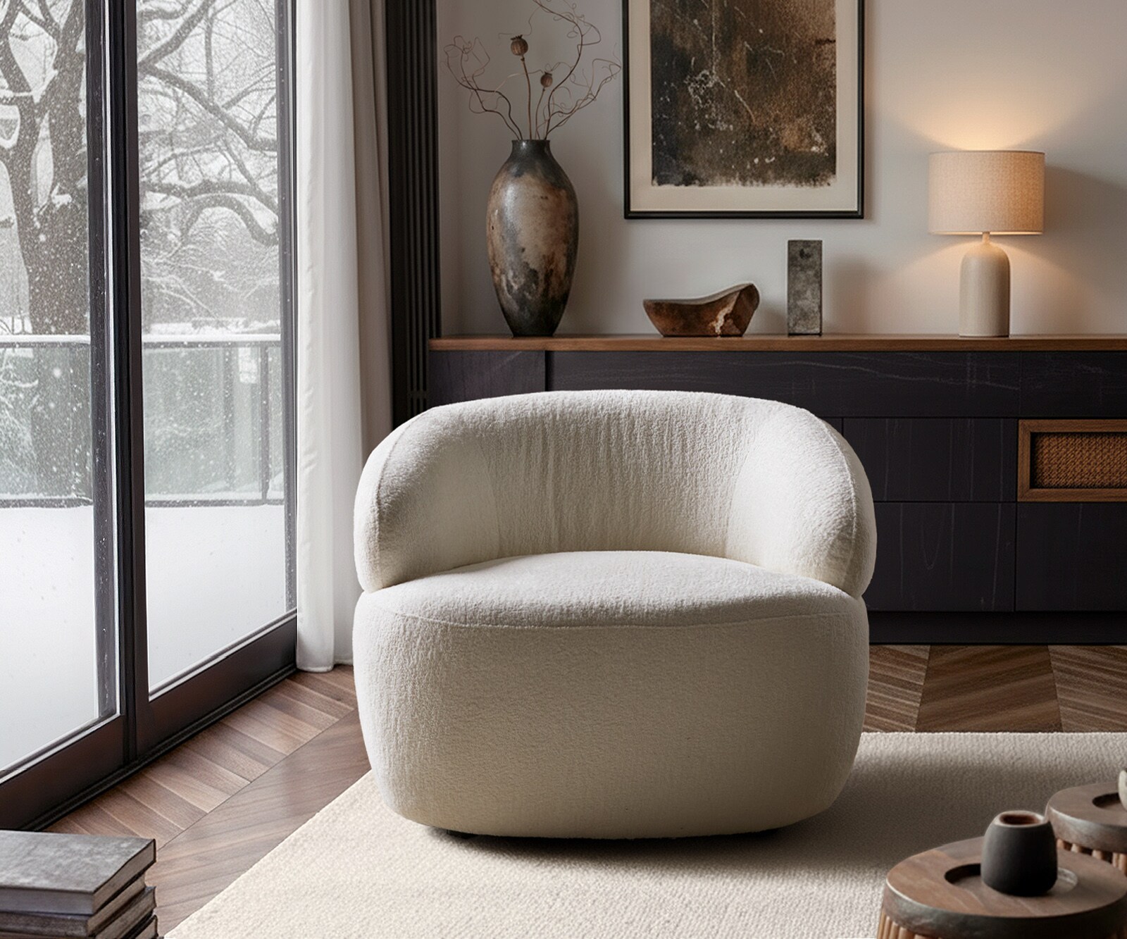 Fauteuil Nova 88x88 cm bouclé Soft Beige 1