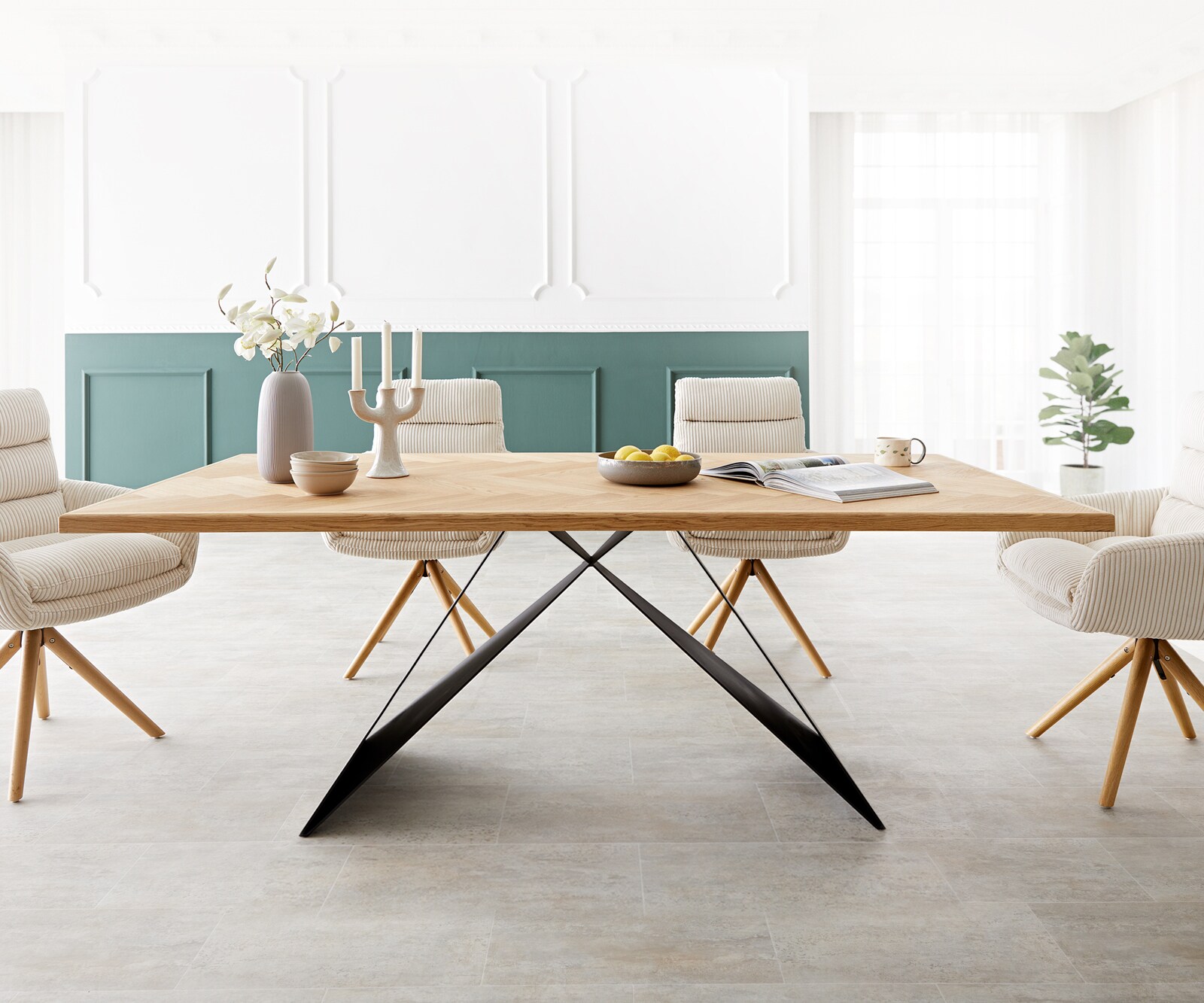 Eettafel Edge-Pure 200x100 eiken natuur Fishbone V-frame staal  zwart 4