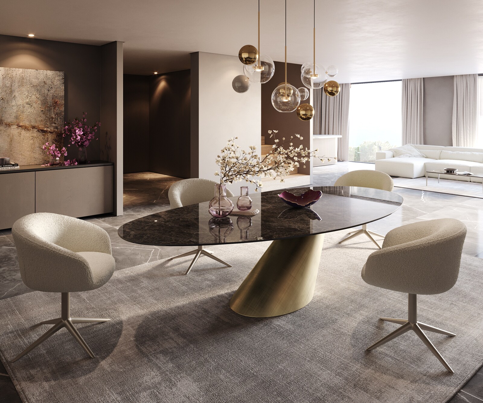 Eettafel Edge Oval 280x130 keramiek  Laminam® Emperador Extra Lucidato donkerbruin Cono metaal goud 4 Eettafel Edge Oval 280x130 keramiek  Laminam® Emperador Extra Lucidato donkerbruin Cono metaal goud 4