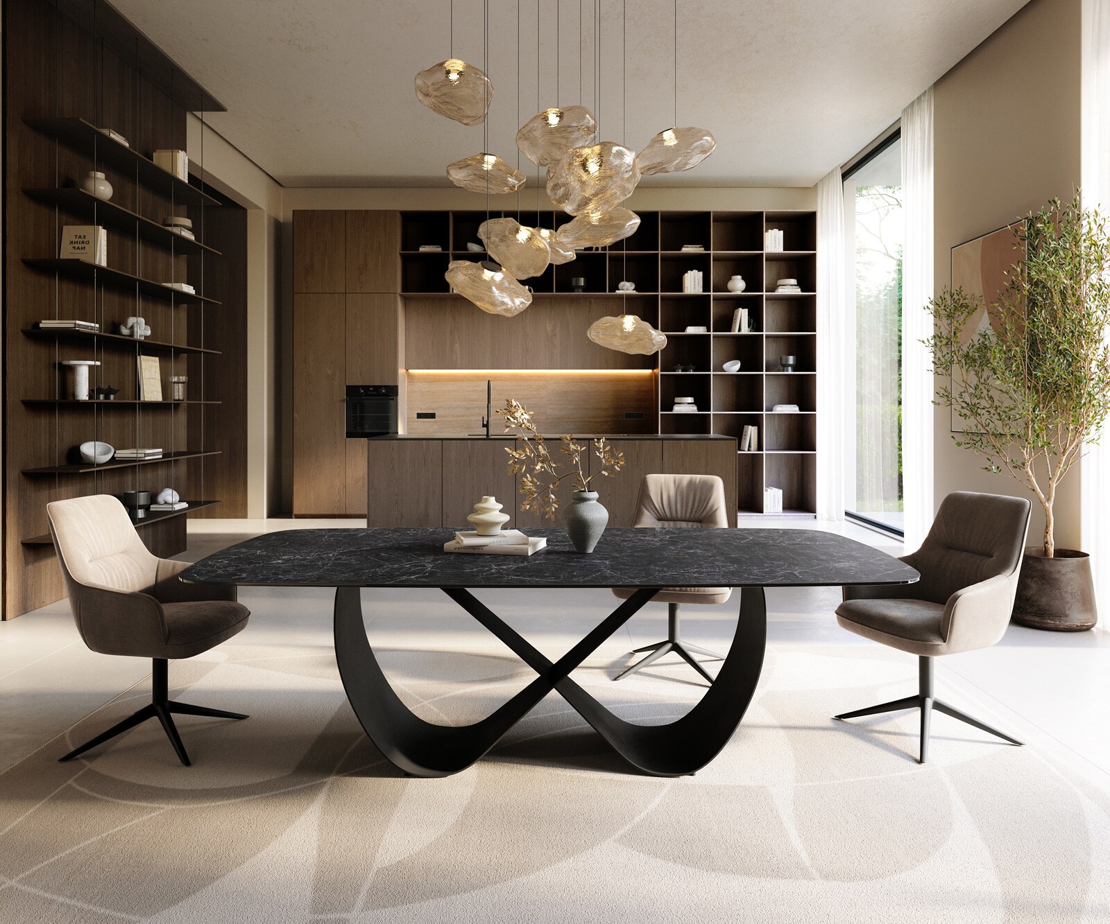 Eettafel Edge Boot 240x120 cm Keramiek Laminam® Nero Greco Anthrazit Infinity Metaal Zwart 1