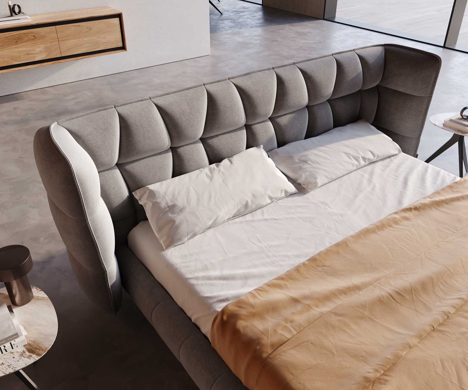 Bedframe Capujo 180x200 cm microvezel grijs gestoffeerd 3