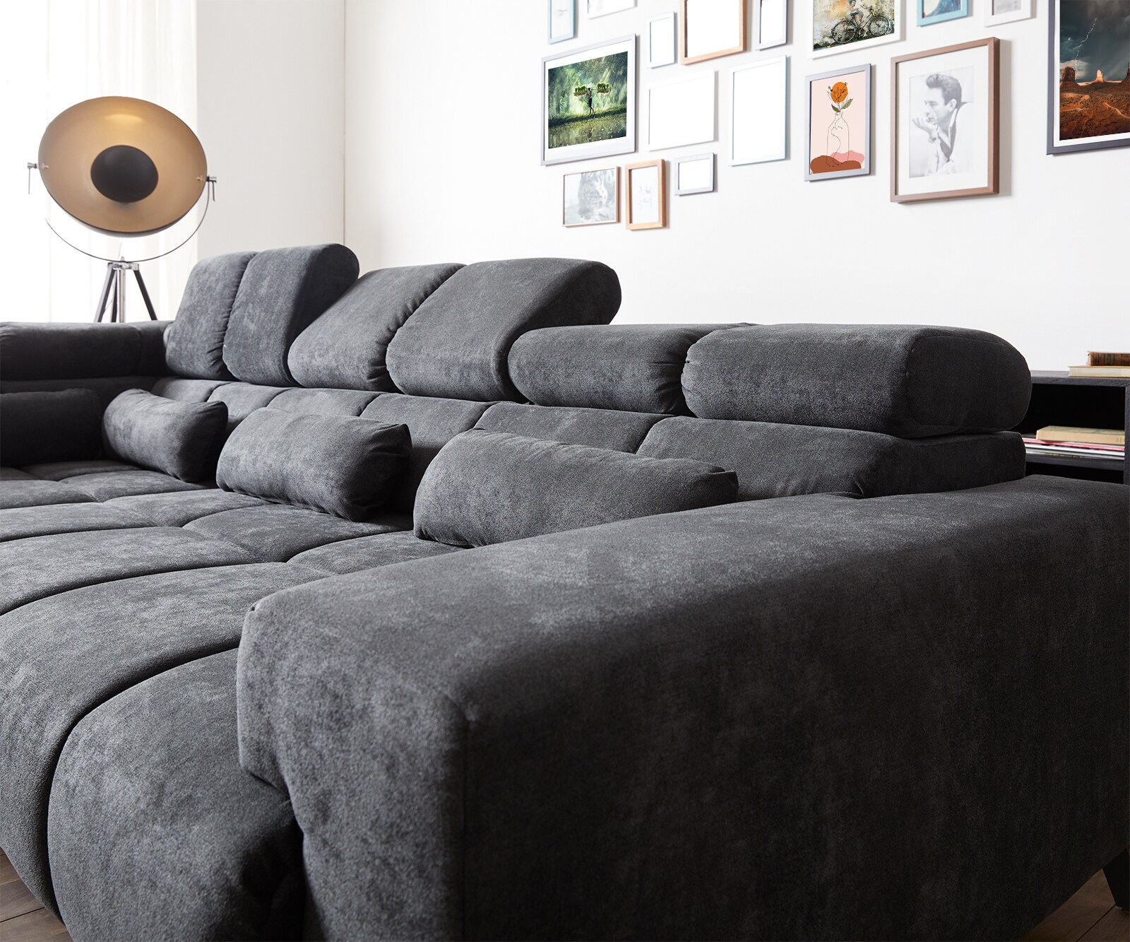 Hoekbank Catan 295x230 microvezel Antraciet voetenbank links  incl. Elektrische Zitdiepteverstelling 4