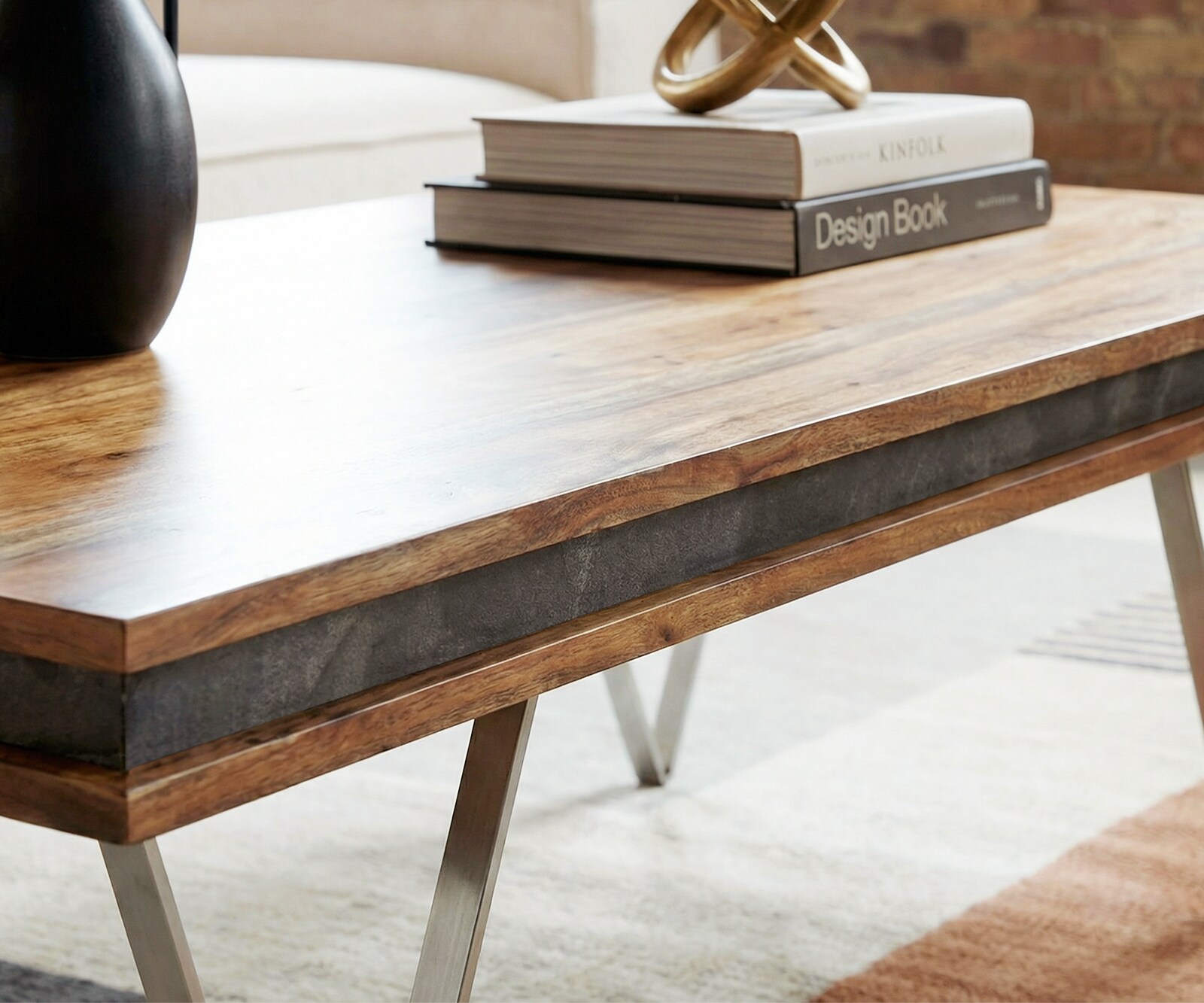 Design salontafel Stonegrace 117x60x25 cm naturel acacia leisteen 3