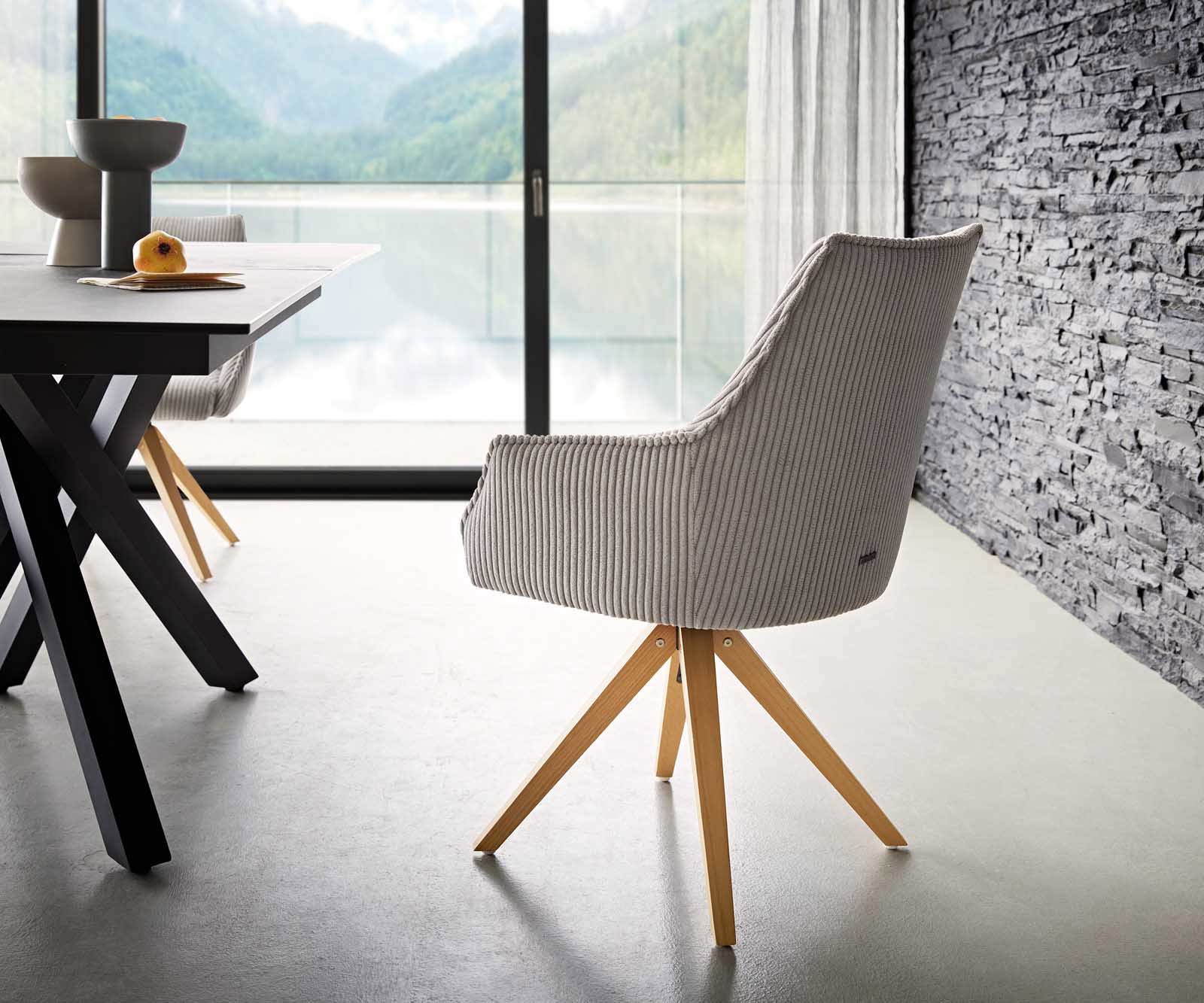Draaistoel Alja-Flex met armleuning koord zilver grijs houten frame hoekig natuur 180° draaibaar pocketveer kern 4