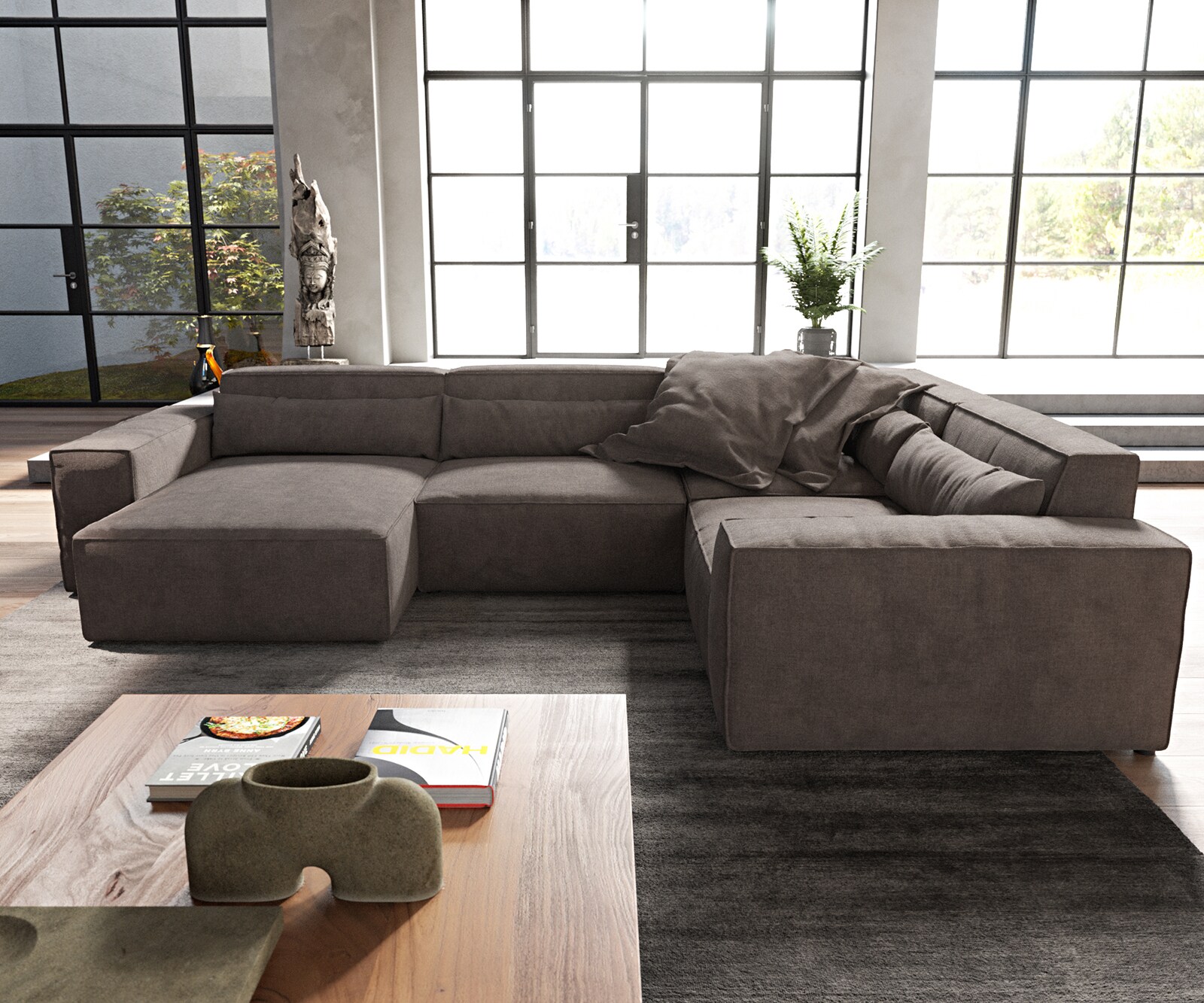 Woonkamerlandschap Sirpio 300x210 cm microvezel Khaki bruin recamiere variabele 1
