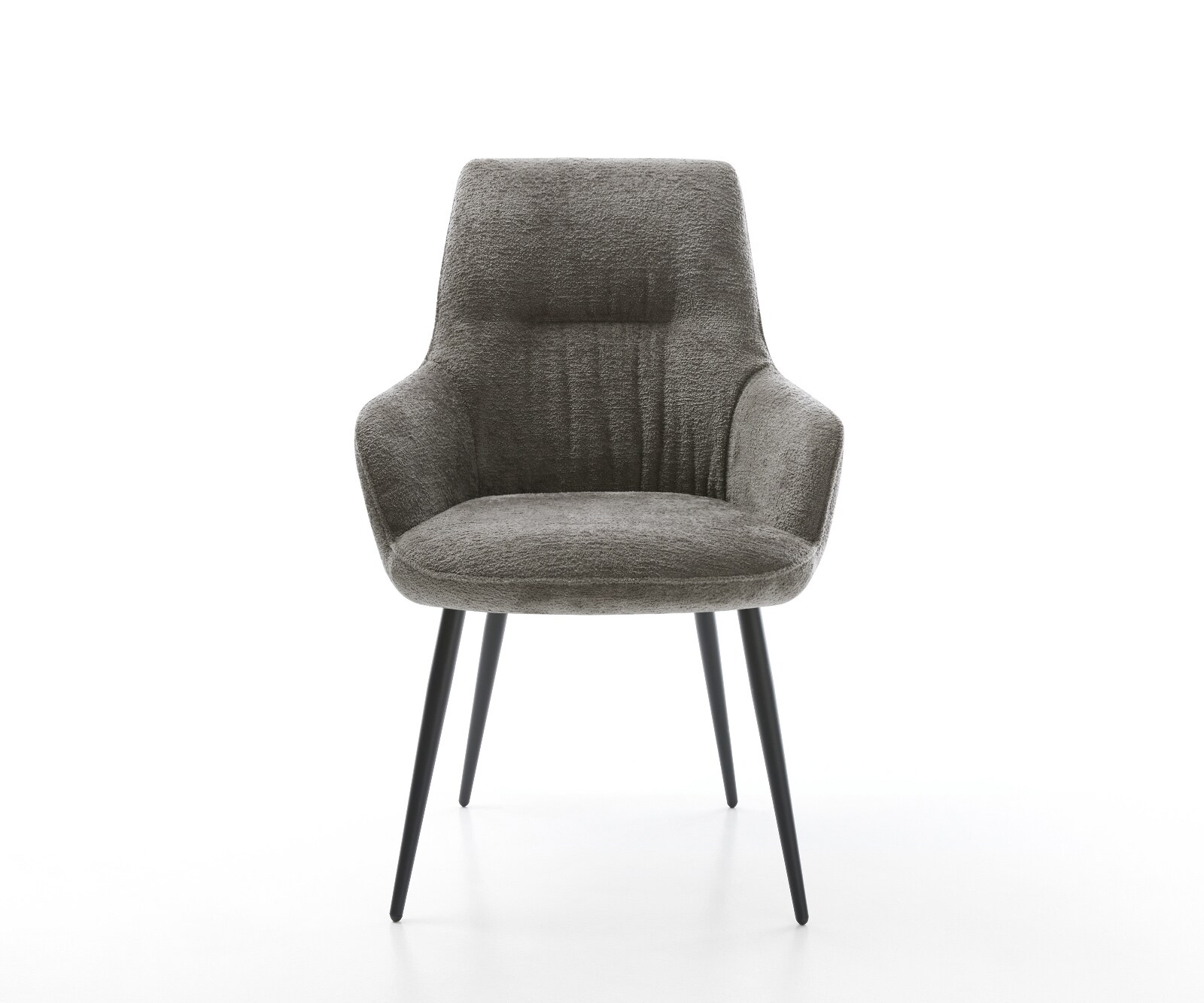 Eetkamerstoel Zelia-Flex met armleuning bouclé zacht mud 4-poot conisch zwart pocketveer kern 2