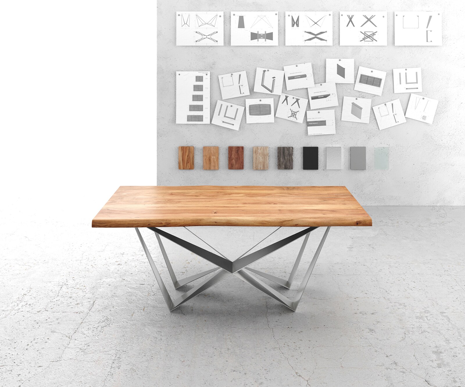 Eettafel Edge 200x100 XL acacia natuur Spider vlakstaal edelstaal Live-Edge 2