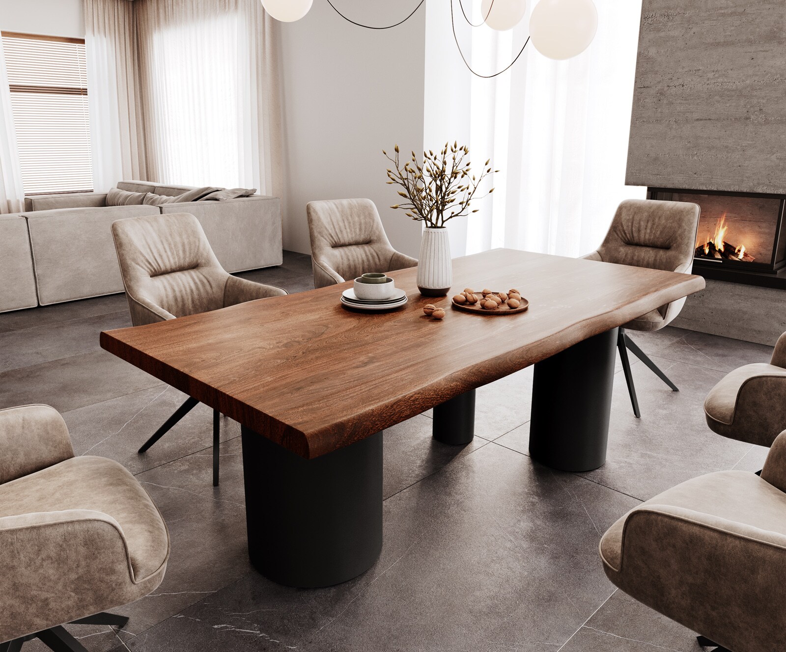 Eettafel Edge 200x100 XL acacia bruin Troa metaal zwart Live-Edge
