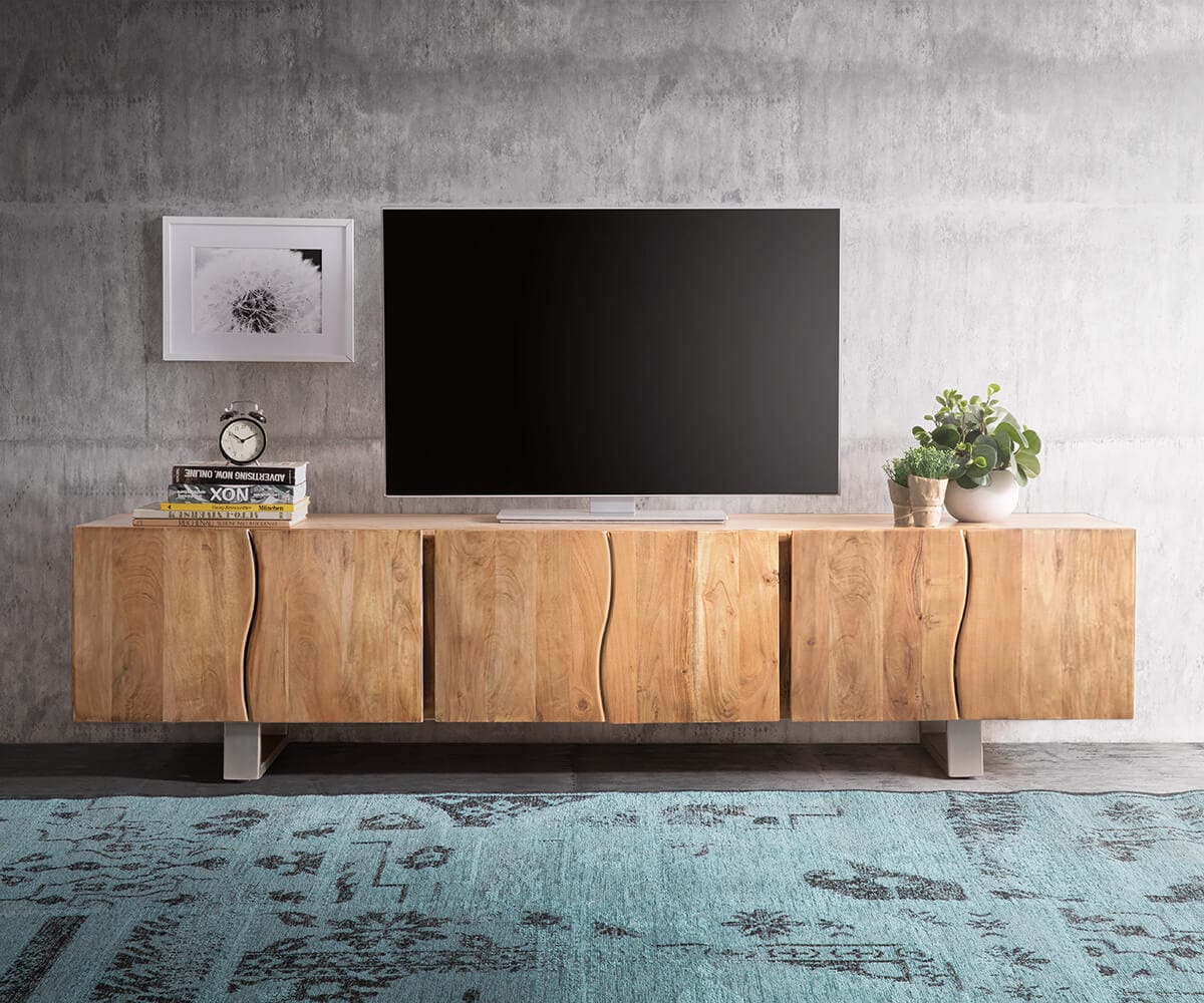 TV-meubel Live-Edge 220 cm massief acacia natuur 6 deuren 1 TV-meubel Live-Edge 220 cm massief acacia natuur 6 deuren 1