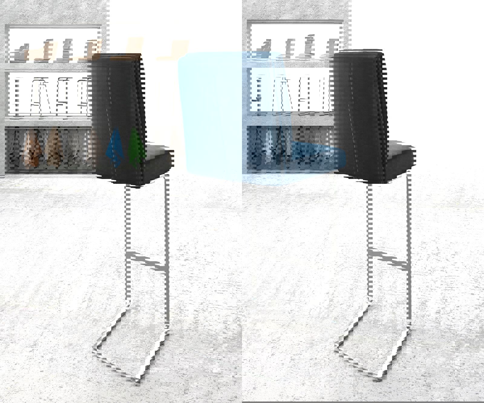 Barstoel Pela-Flex fluweel blauw sledestoel vlak roestvrij staal 2 Barstoel Pela-Flex fluweel blauw sledestoel vlak roestvrij staal 2