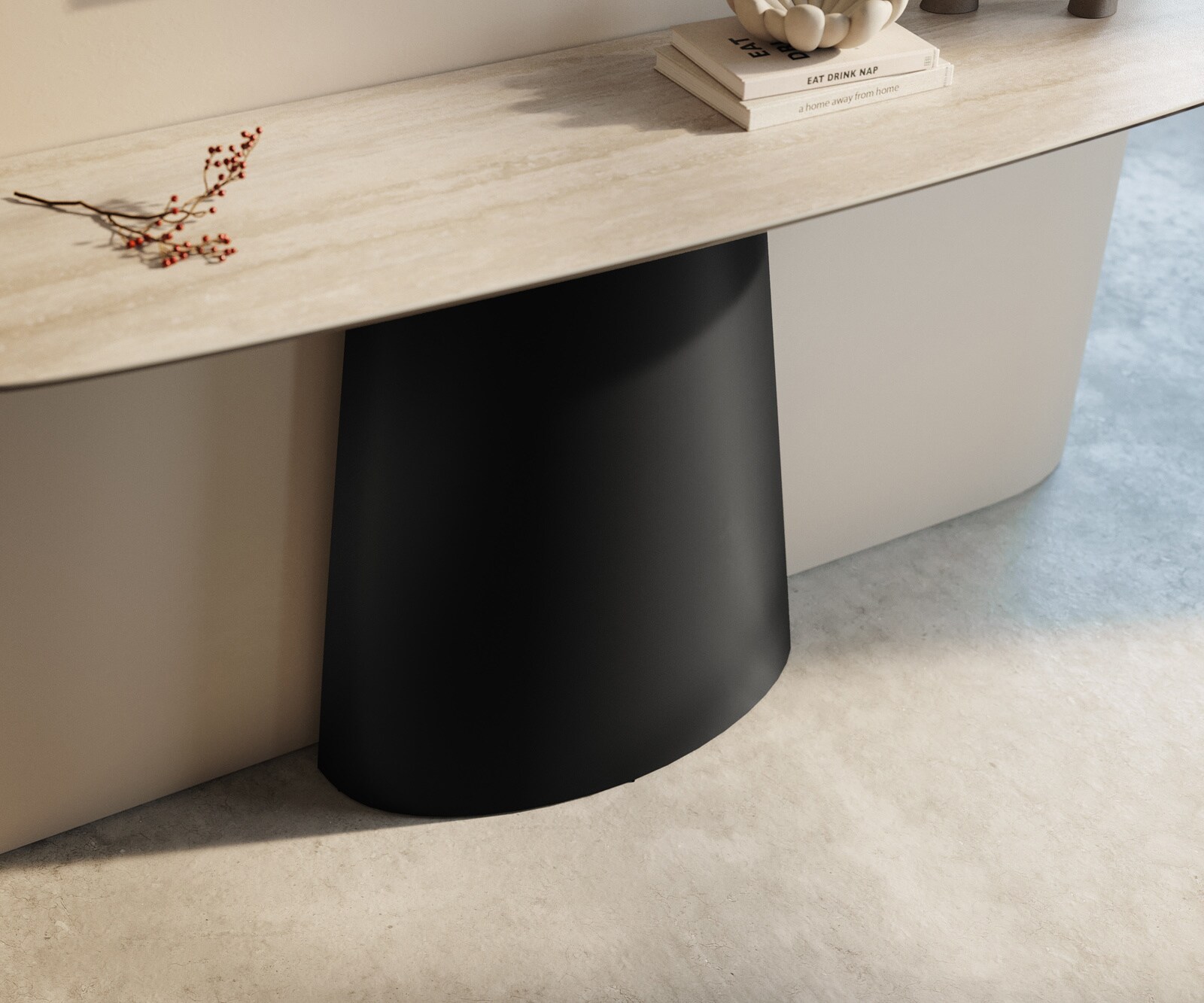 Consoletafel Edge Bootvorm 140x40 cm Keramiek Laminam® Travertino Bianco Creme-Weiß Conos Metaal Zwart 6