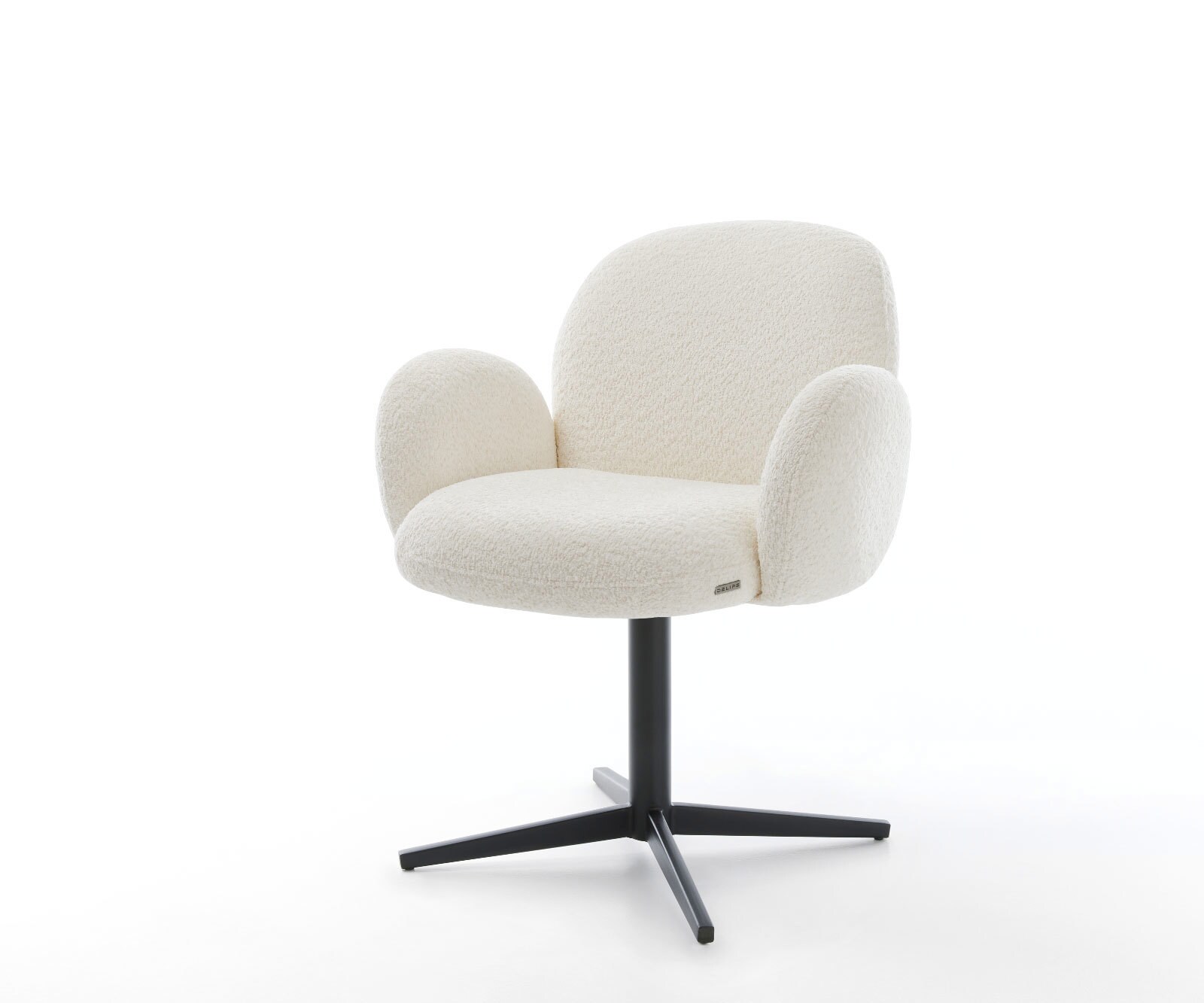 Draaistoel Nube-Flex met armleuning bouclé wit kruispoot zwart 360° draaibaar pocketveer kern 1