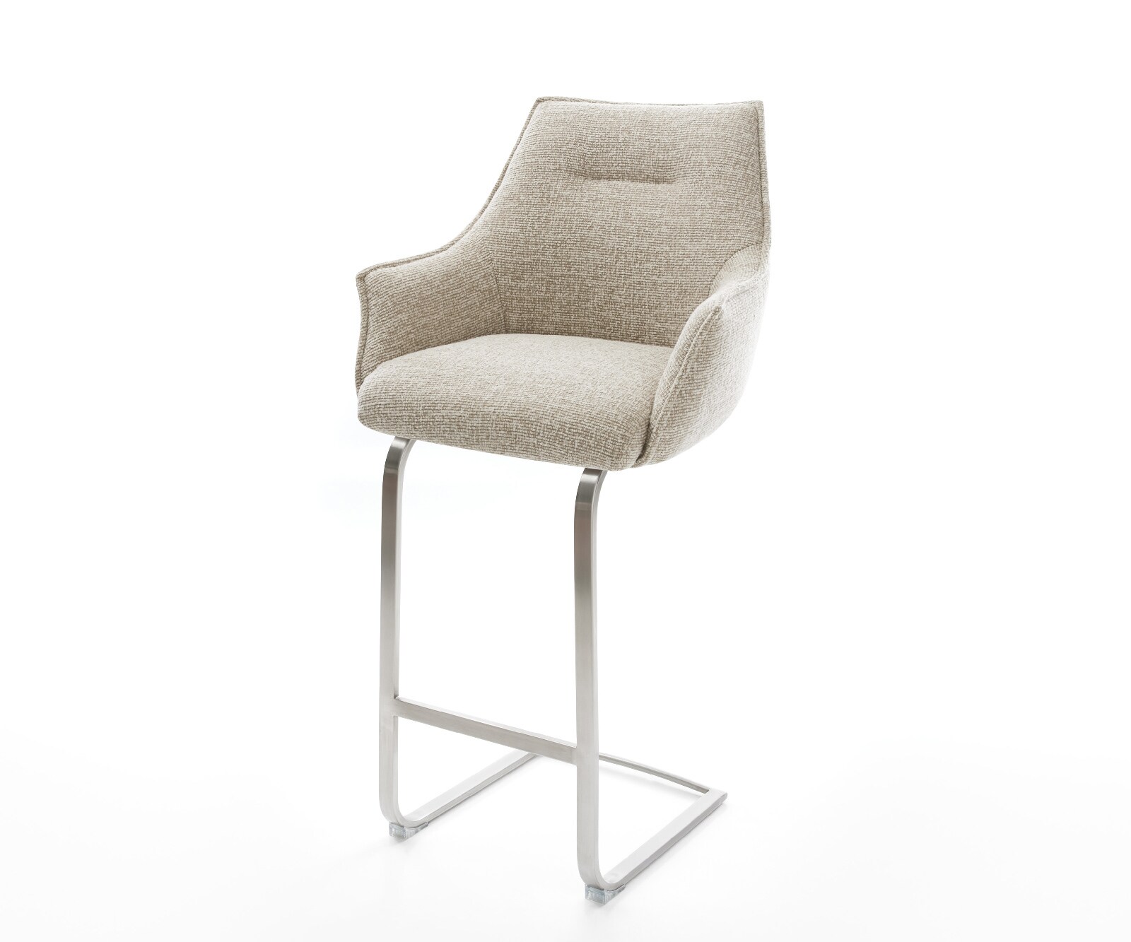 Barstoel Alja-Flex Zachte Geweven stof Beige Vrijkantelframe plat roestvrij staal Zilver Pocketvering 1