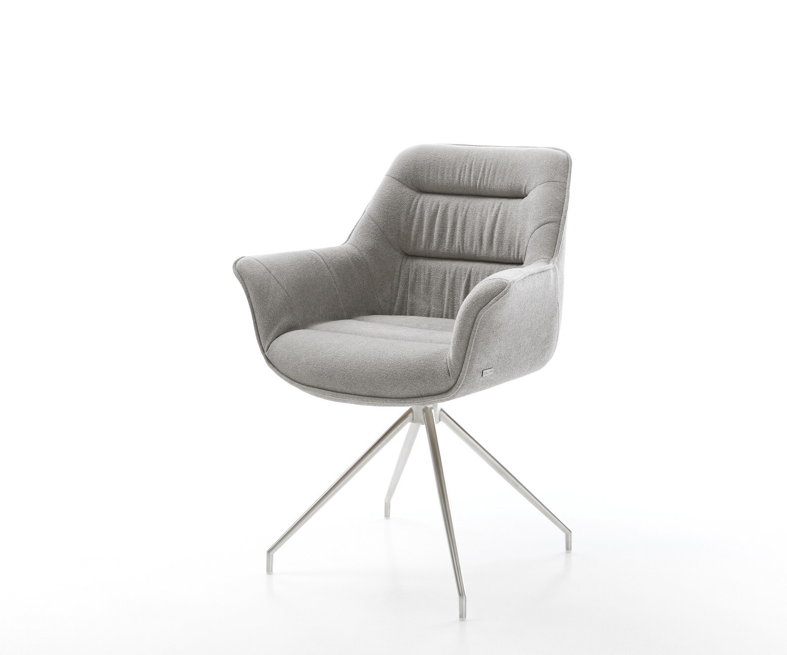 Eetkamerstoel Kaira-Flex zachte stof met structuur grijs kruisframe conisch roestvrij staal 1