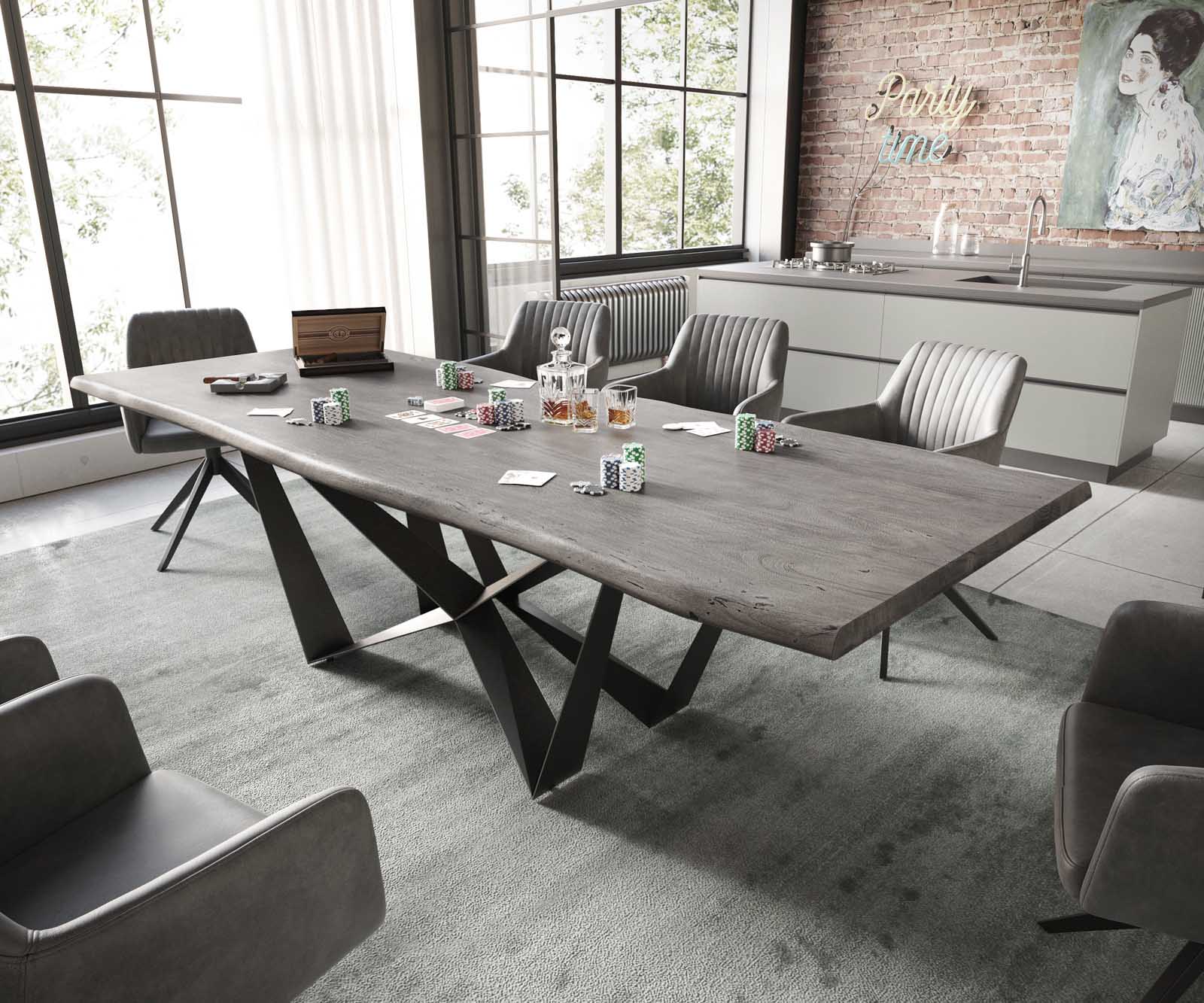Eettafel Edge 260x100 acacia platina  Spider staal  zwart  Live-Edge