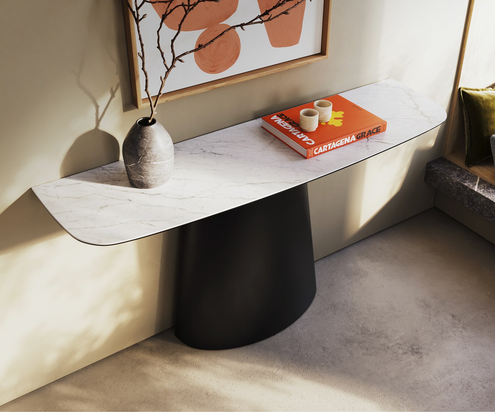Consoletafel Edge Bootvorm 140x40 cm Keramiek Laminam® Statuarietto Weiß Conos Metaal Zwart 2