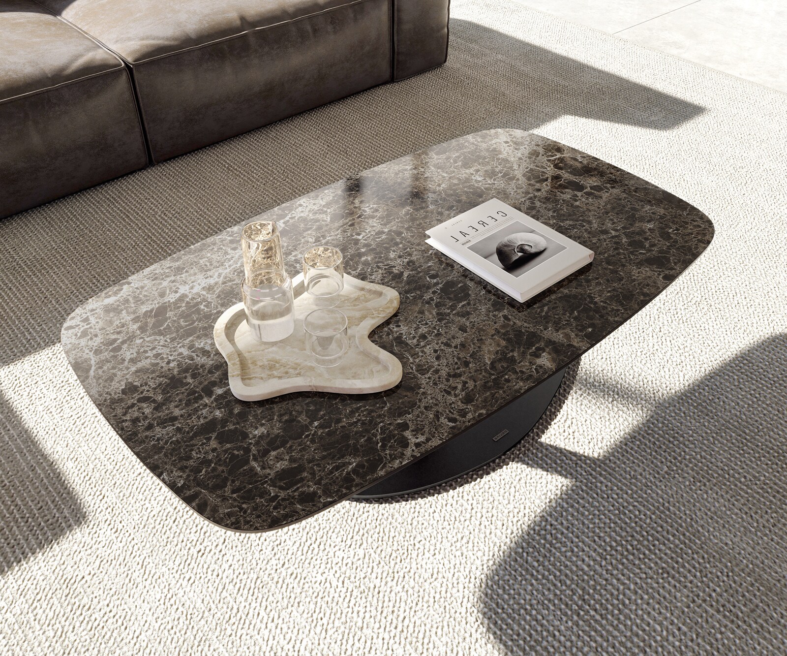 Salontafel Edge Boot 120x70 cm keramiek Laminam® Emperador Extra Lucidato donkerbruin Vibany zwart metaal 4