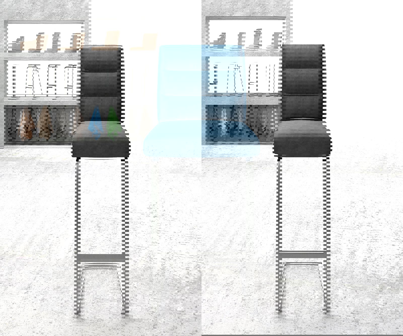 Barstoel Pela-Flex fluweel blauw sledestoel vlak roestvrij staal 1 Barstoel Pela-Flex fluweel blauw sledestoel vlak roestvrij staal 1