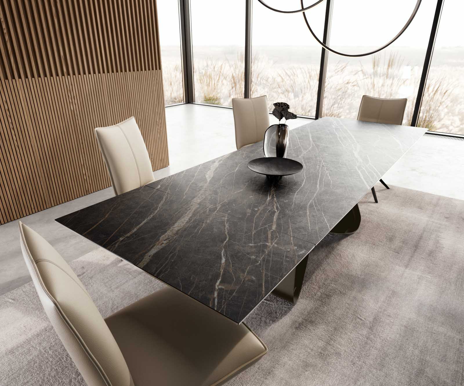 Eettafel Edge 200-300x100 Keramiek Laminam®Noir Desir Bruin W-frame Effectafwerking Titanium Uitbreidbaar 5