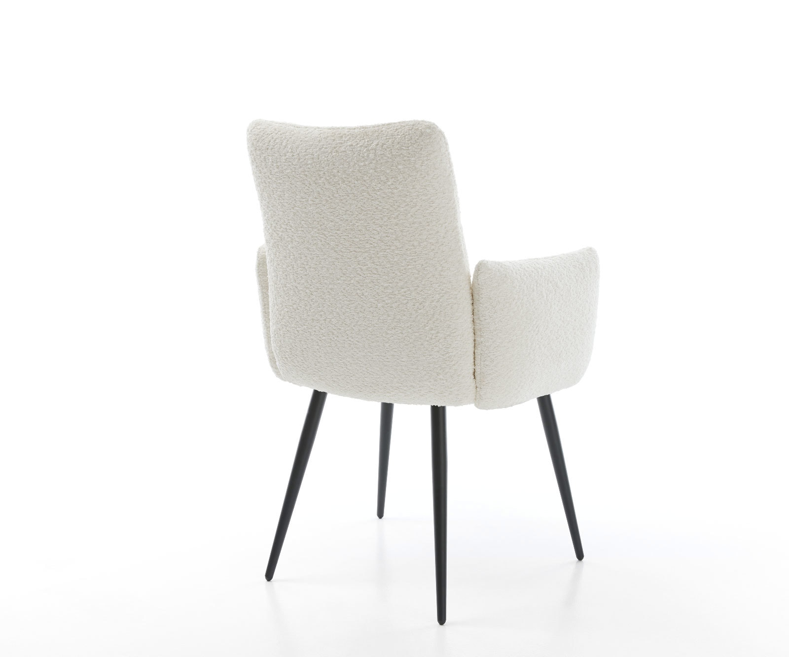 Eetkamerstoel Jova-Flex met armleuning bouclé wit 4-poot conisch zwart pocketveer kern 5