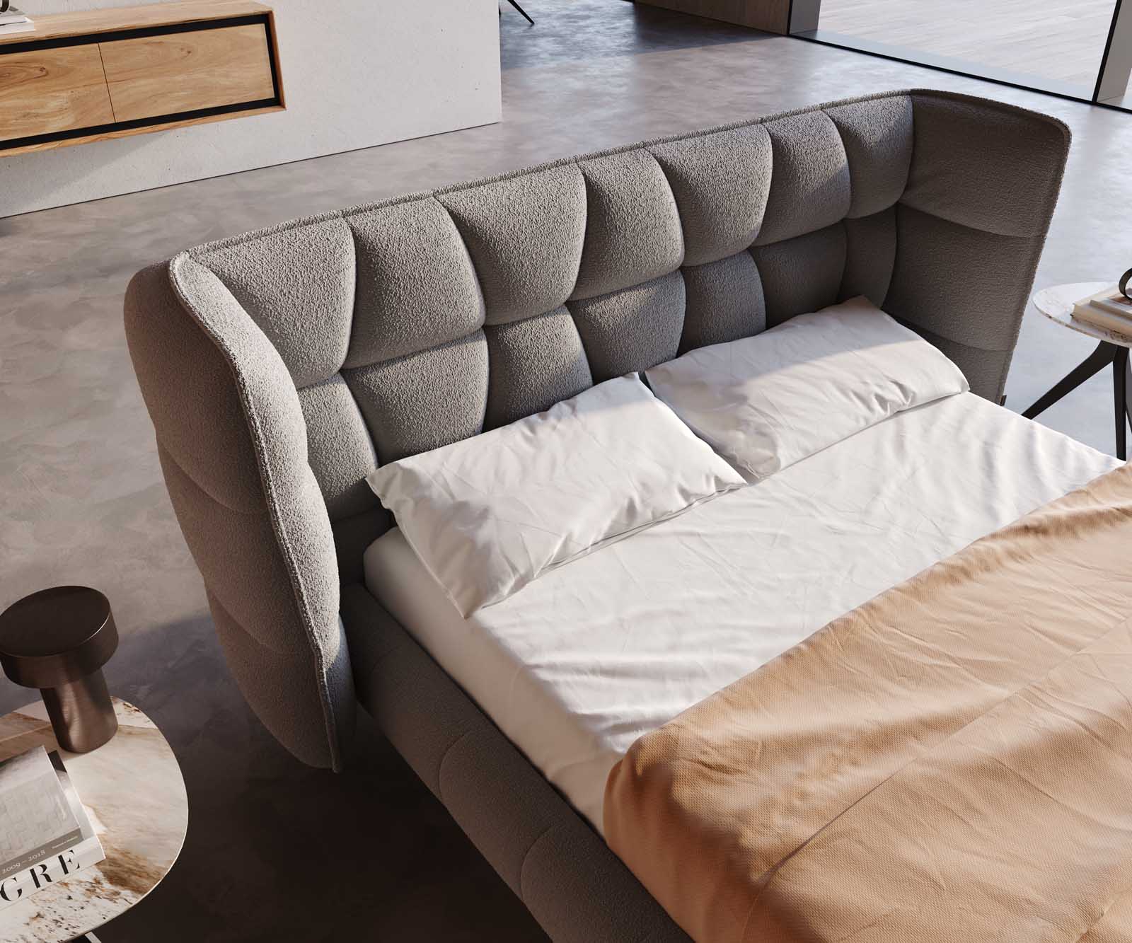 Bedframe Capujo 140x200 cm Bouclé zilvergrijs 3