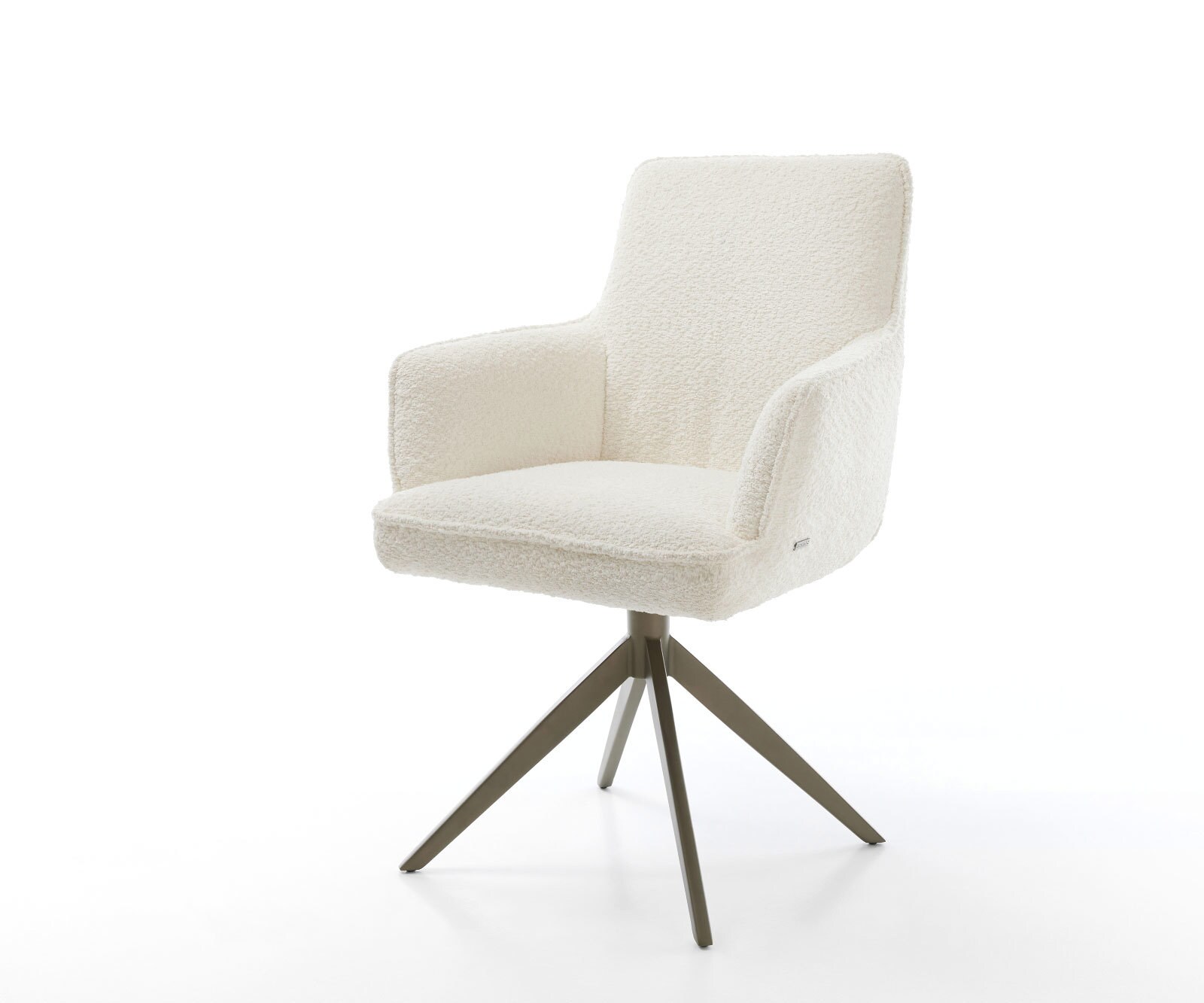 Draaistoel Heira-Flex met armleuning bouclé wit kruisframe breed afwerking met titanium 360° draaibaar rocker-functie pocketveer kern