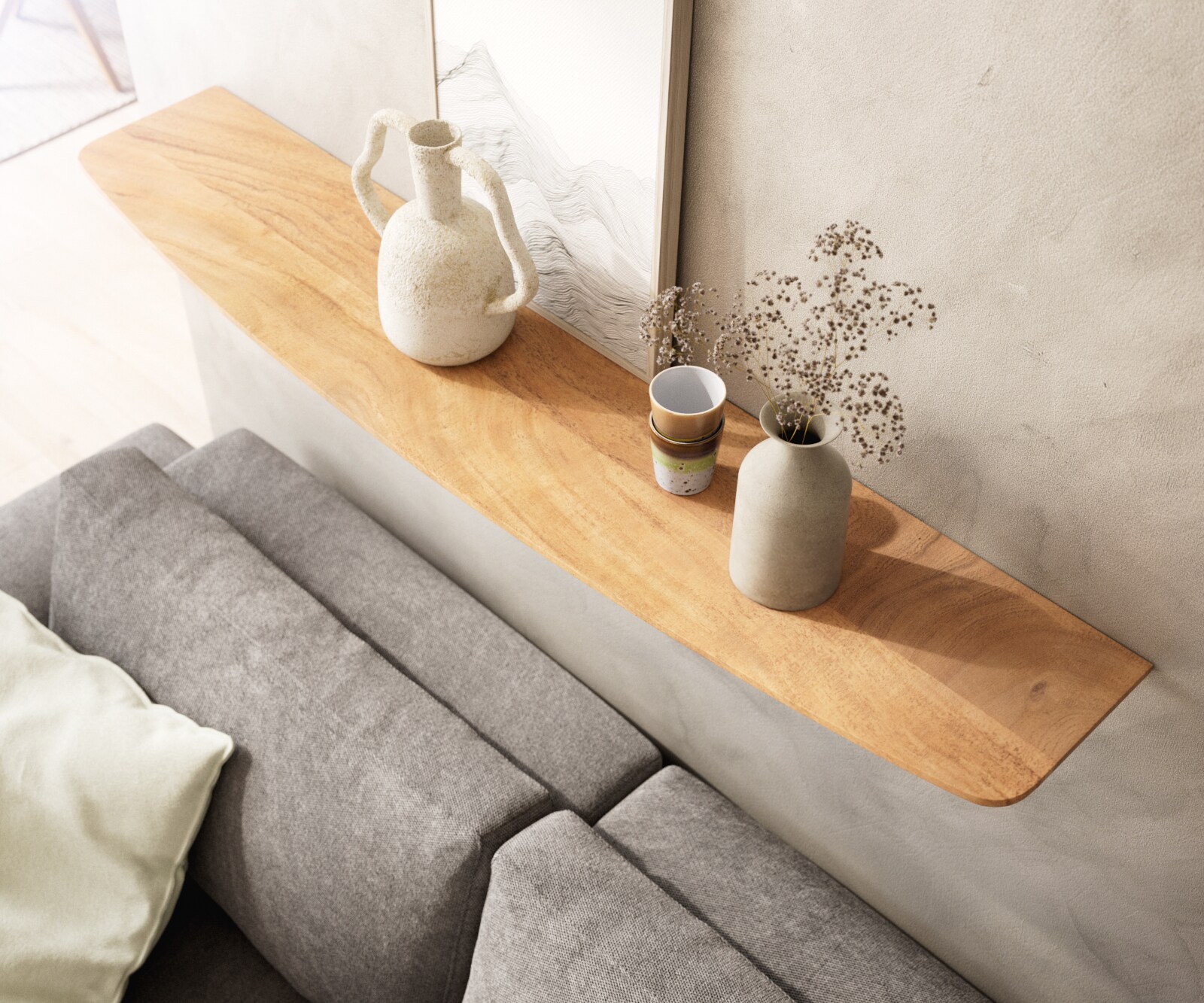 Wandrek 145 cm natuur  acacia Zwitserse rand massief 3