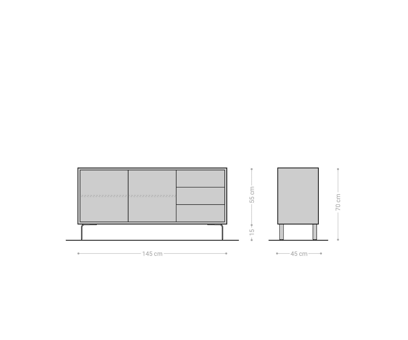 Dressoir Fevo 145 cm acacia bruin 2 deuren 3 schuifladen L-poot 9