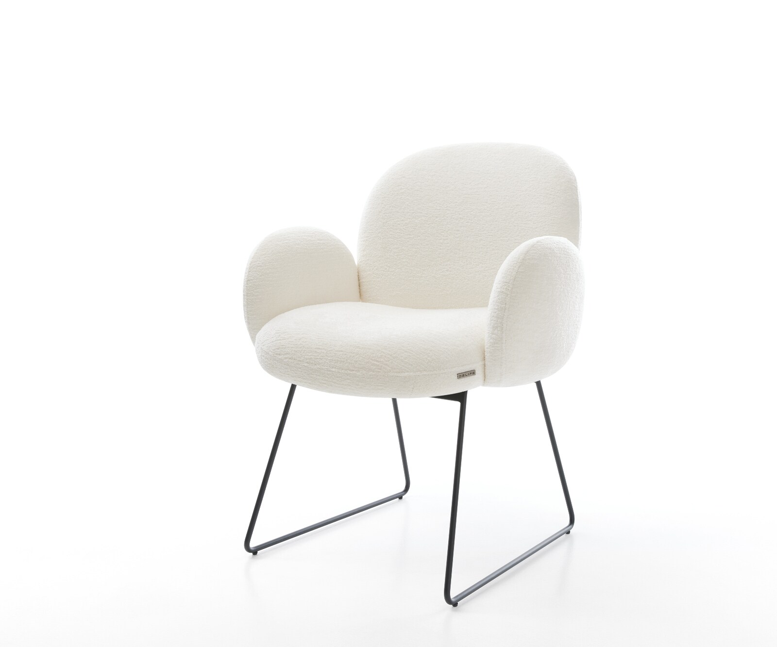 Eetkamerstoel Nube-Flex met armleuning bouclé zacht beige slipframe zwart pocketveer kern