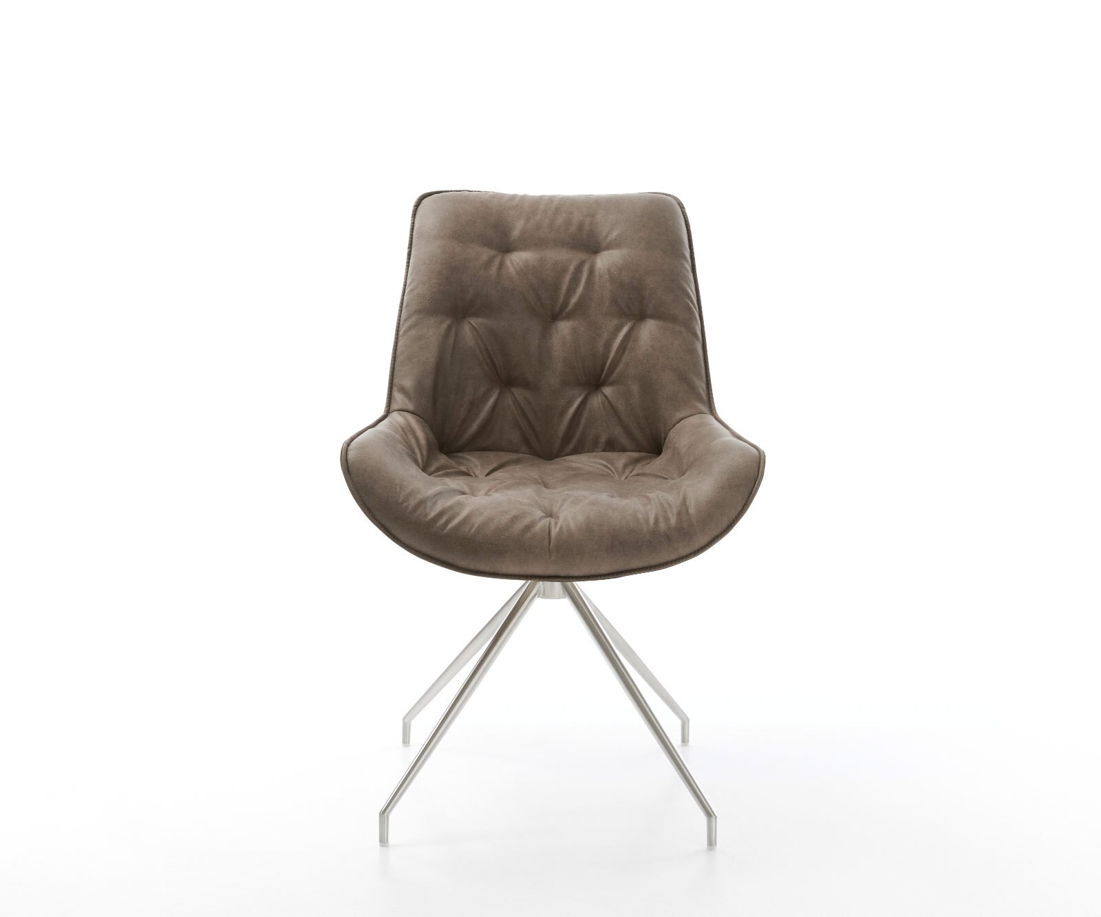 Eetkamerstoel Taimi-Flex microvelours taupe vintage kruisframe conisch roestvrij staal 2 Eetkamerstoel Taimi-Flex microvelours taupe vintage kruisframe conisch roestvrij staal 2