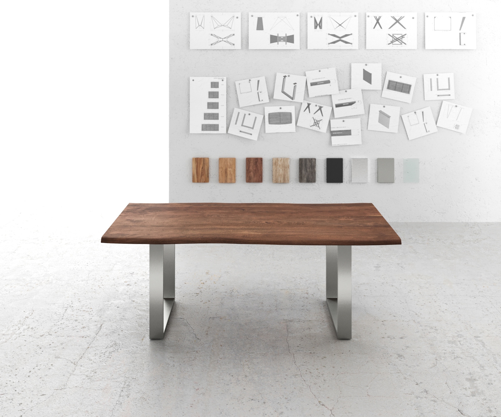 Eettafel Edge 200x100 acacia bruin roestvrijstaal smal Live-Edge 1 Eettafel Edge 200x100 acacia bruin roestvrijstaal smal Live-Edge 1