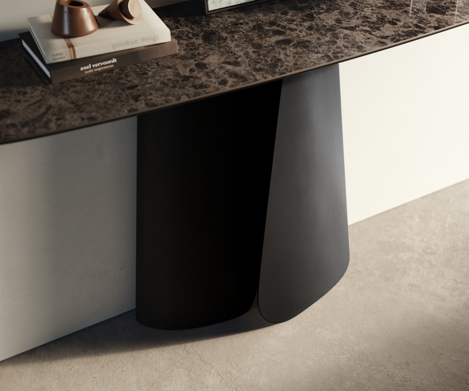 Consoletafel Edge Bootvorm 140x40 cm Keramiek Emperador Extra Lucidato Dunkelbraun Livos Metaal Zwart 5