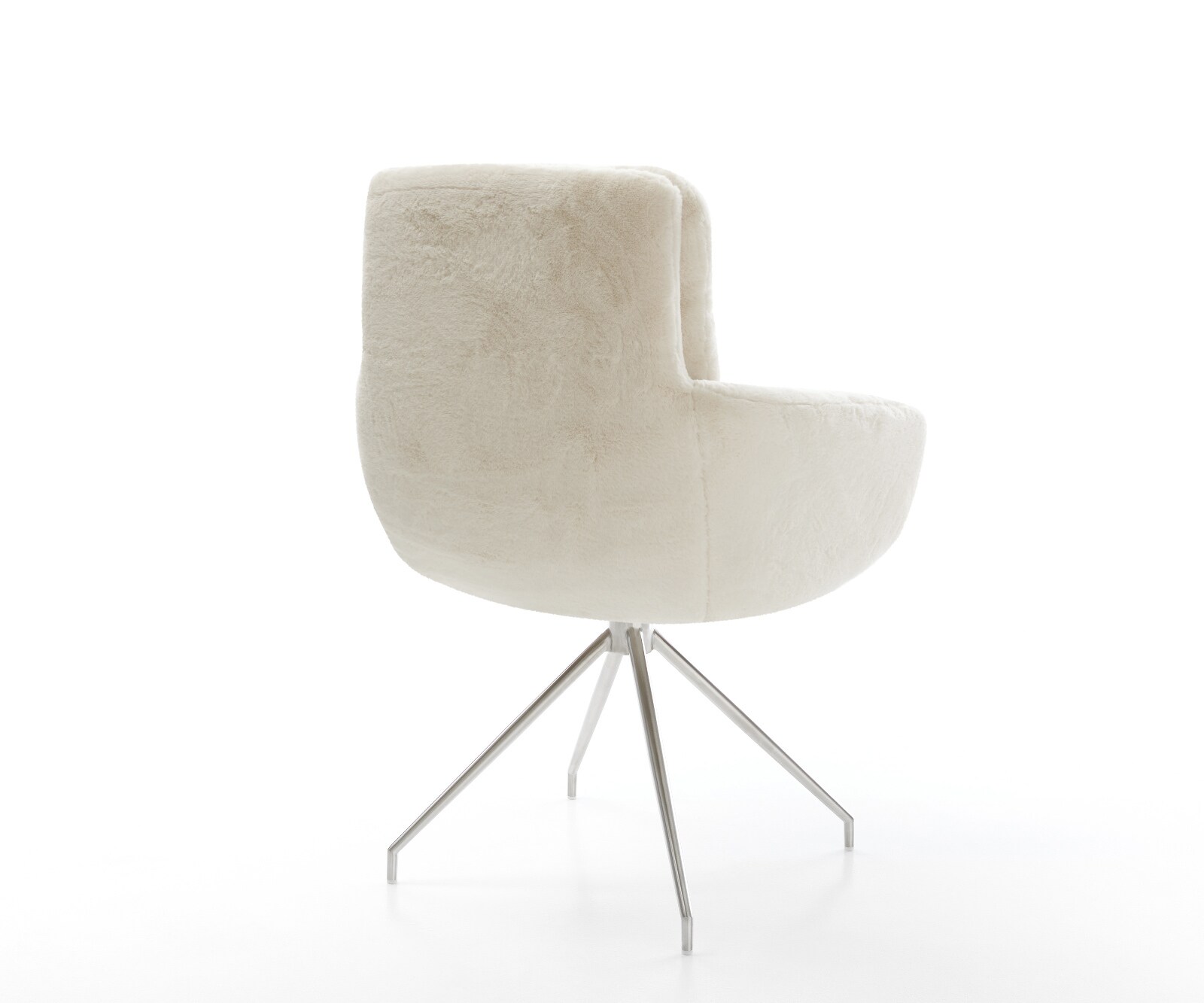 Eetkamerstoel Abelia-Flex met armleuning pluchen crème-wit kruisframe conisch roestvrij staal 5