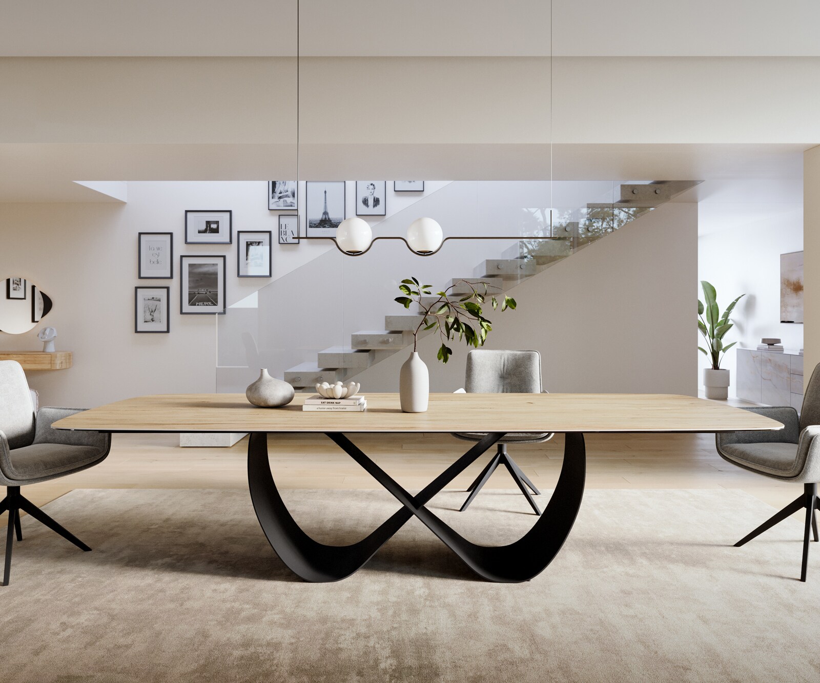 Eettafel Edge Boot 300x120 cm Keramiek Laminam® Sabbia Eichefarbig Infinity Metaal Zwart 2