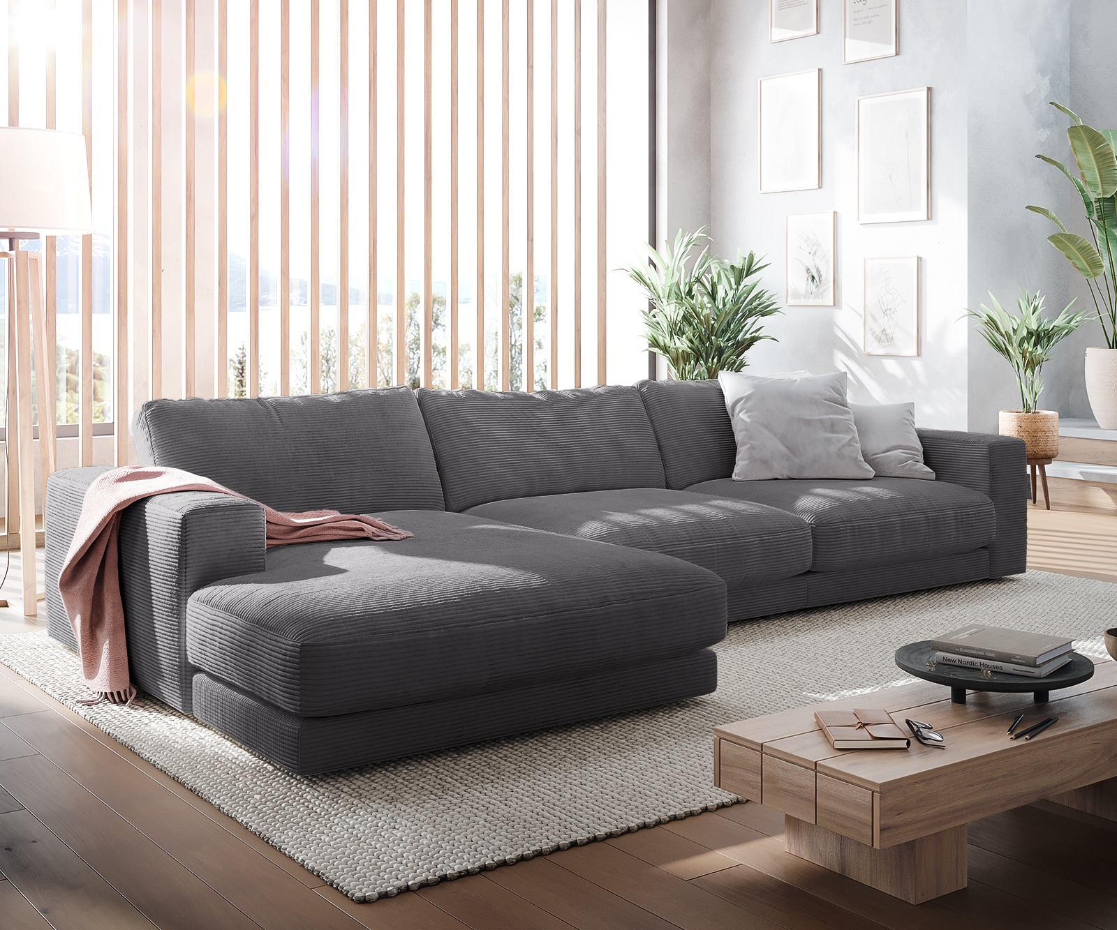 Hoekbank Cubico 350x190 cm Cord antraciet recamiere links