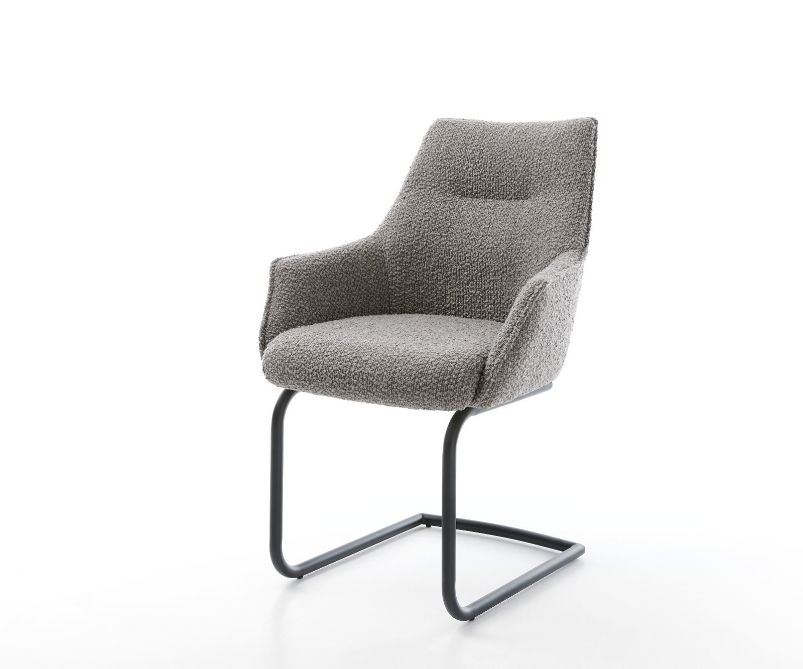 Sledemodel Alja-Flex met armleuning bouclé zilver grijs sledemodel rond zwart pocketveer kern
