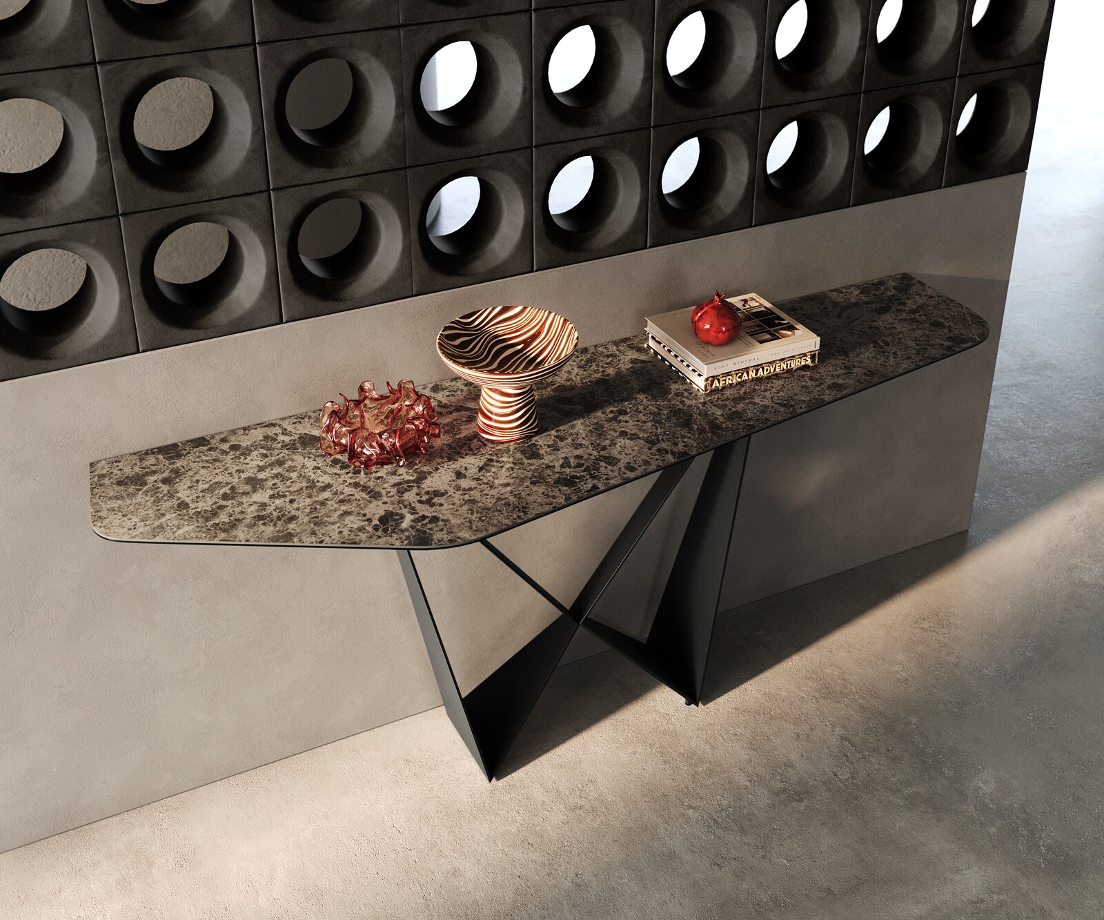 Consoletafel Edge Polygonaal 180x50 cm Keramiek Emperador Extra Lucidato Dunkelbraun Spios Metaal Zwart 2