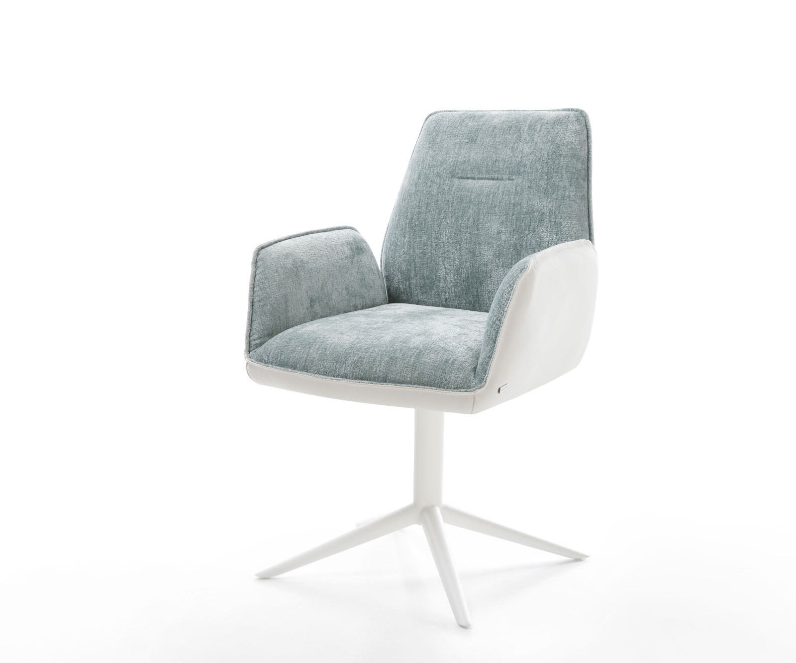 Draaistoel Zoa-Flex materiaalmix echt leer wit-pastelblauw kruispoot wit 360° draaibaar rocker-functie pocketveer kern