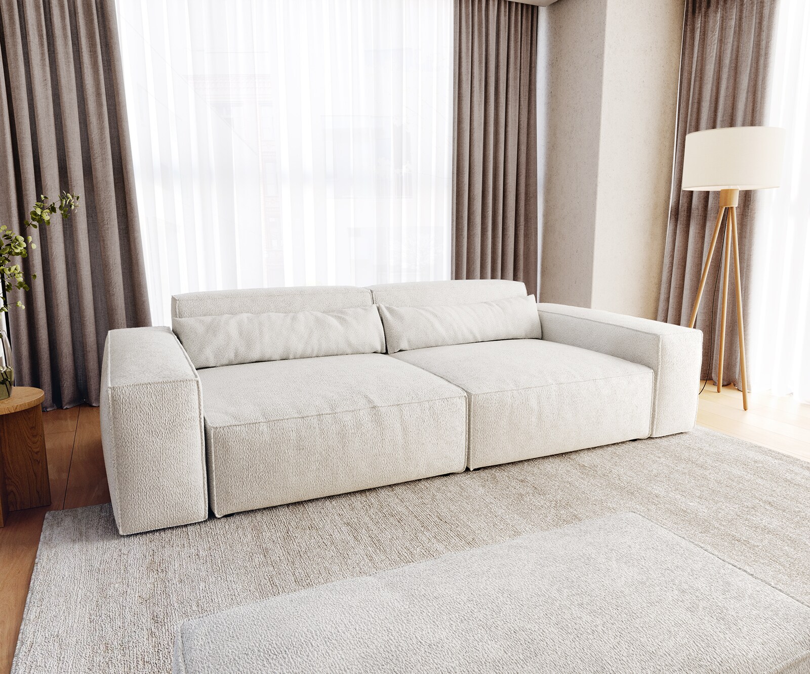 Grote bank Sirpio XL 270x130 cm bouclee crème-witte  met kruk