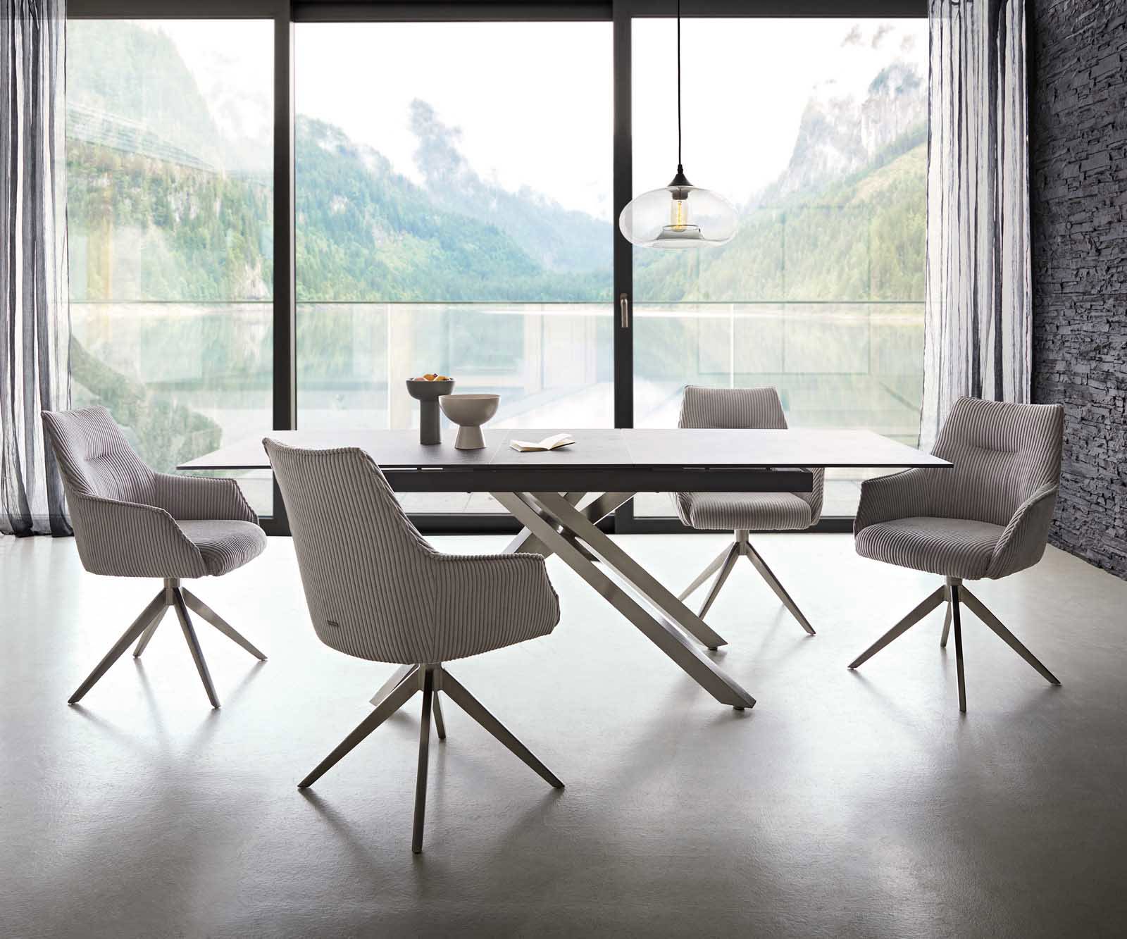 Draaistoel Alja-Flex met armleuning koord zilver grijs kruisframe breed roestvrij staal 360° draaibaar pocketveer kern 5 Draaistoel Alja-Flex met armleuning koord zilver grijs kruisframe breed roestvrij staal 360° draaibaar pocketveer kern 5