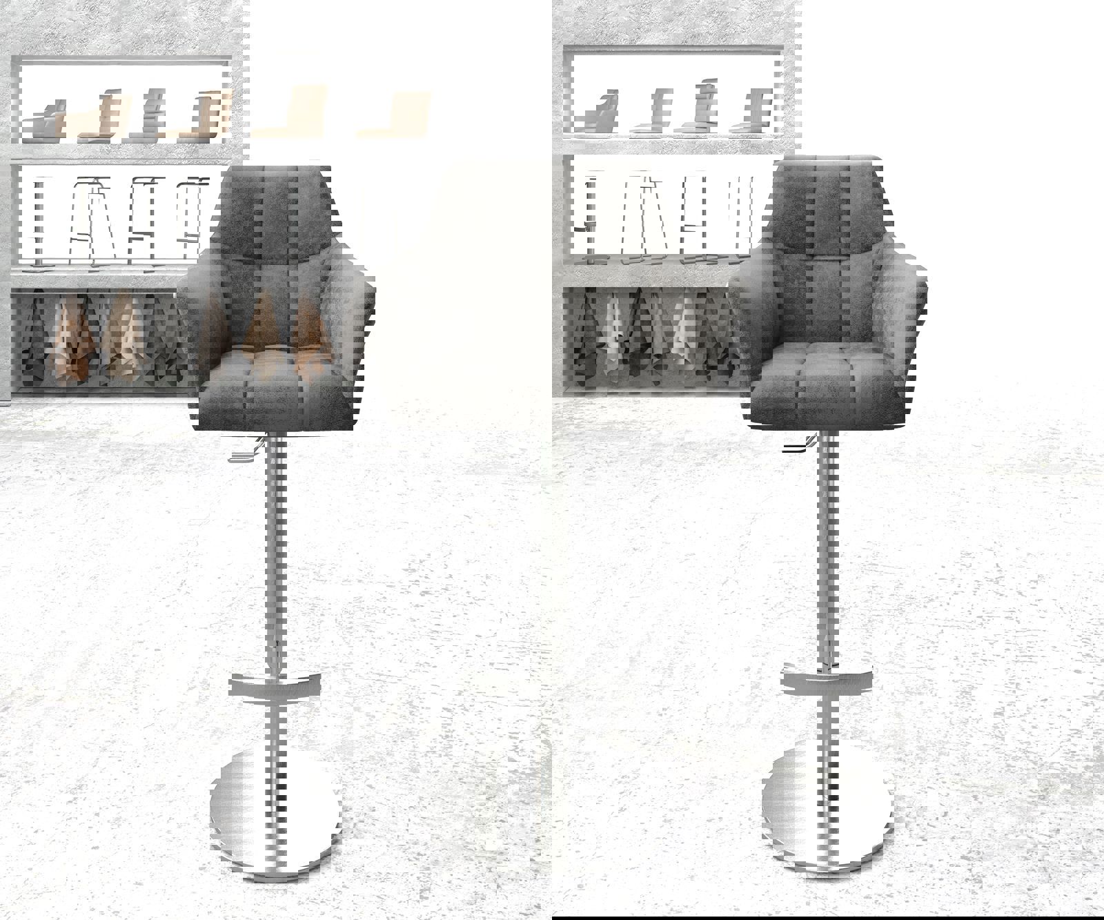 Barstoel Yulo-Flex vintage grijs draaivoet hoogteverstelbaar roestvrijstaal 1 Barstoel Yulo-Flex vintage grijs draaivoet hoogteverstelbaar roestvrijstaal 1